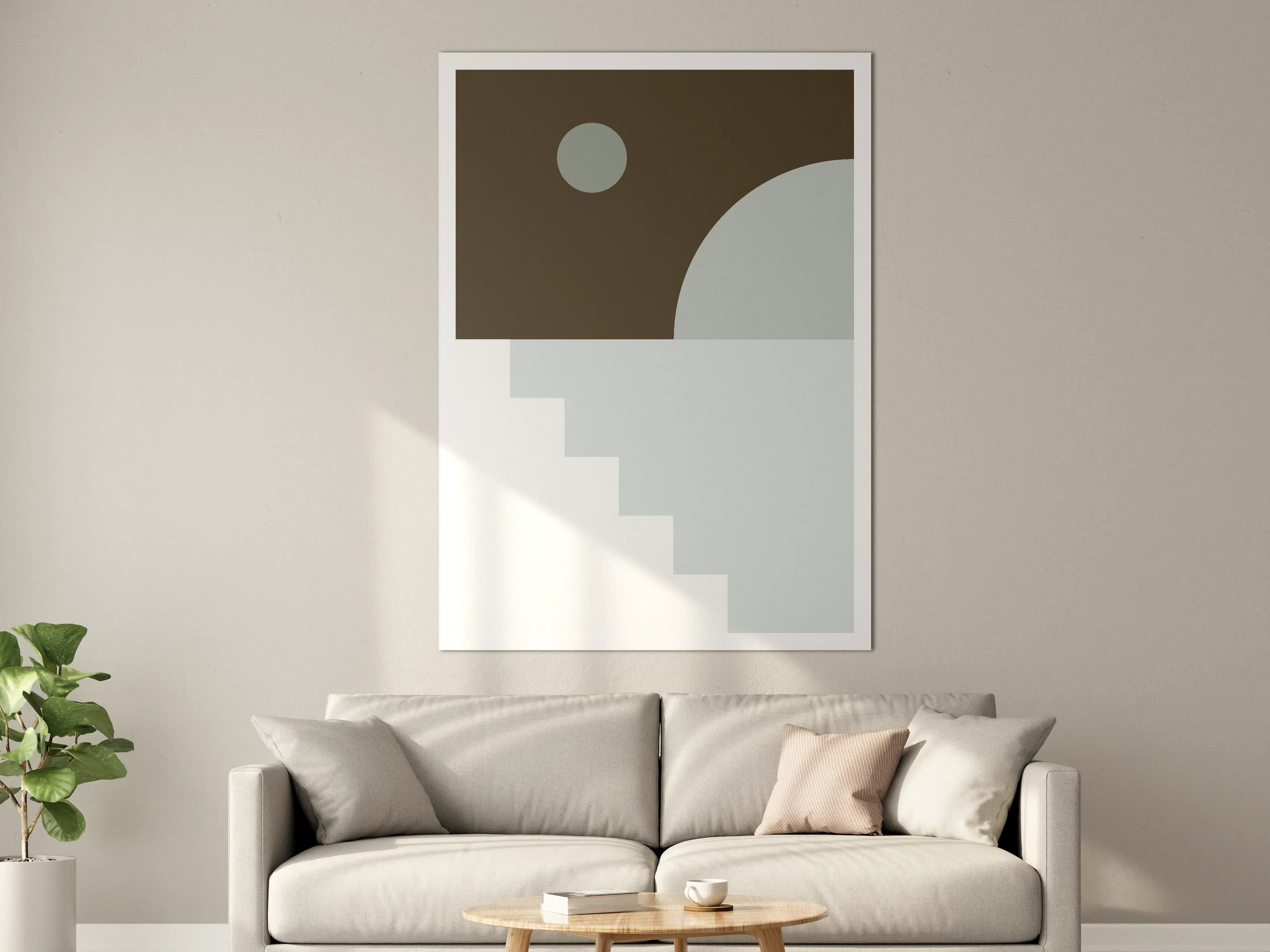 Große Wandbilder - Abstraktes Geometrie-Design in Braun und Grau