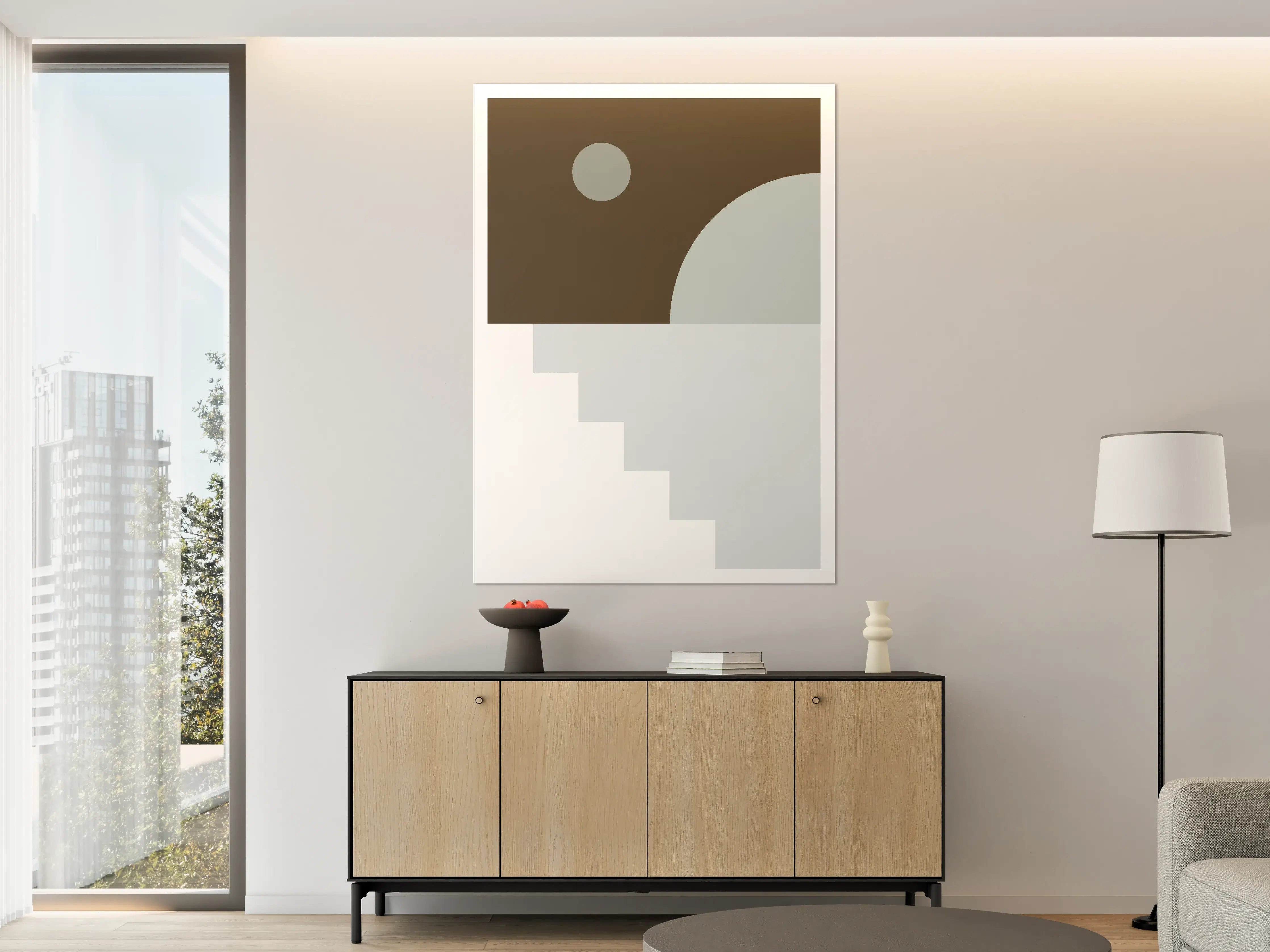 Große Wandbilder - Abstraktes Geometrie-Design in Braun und Grau