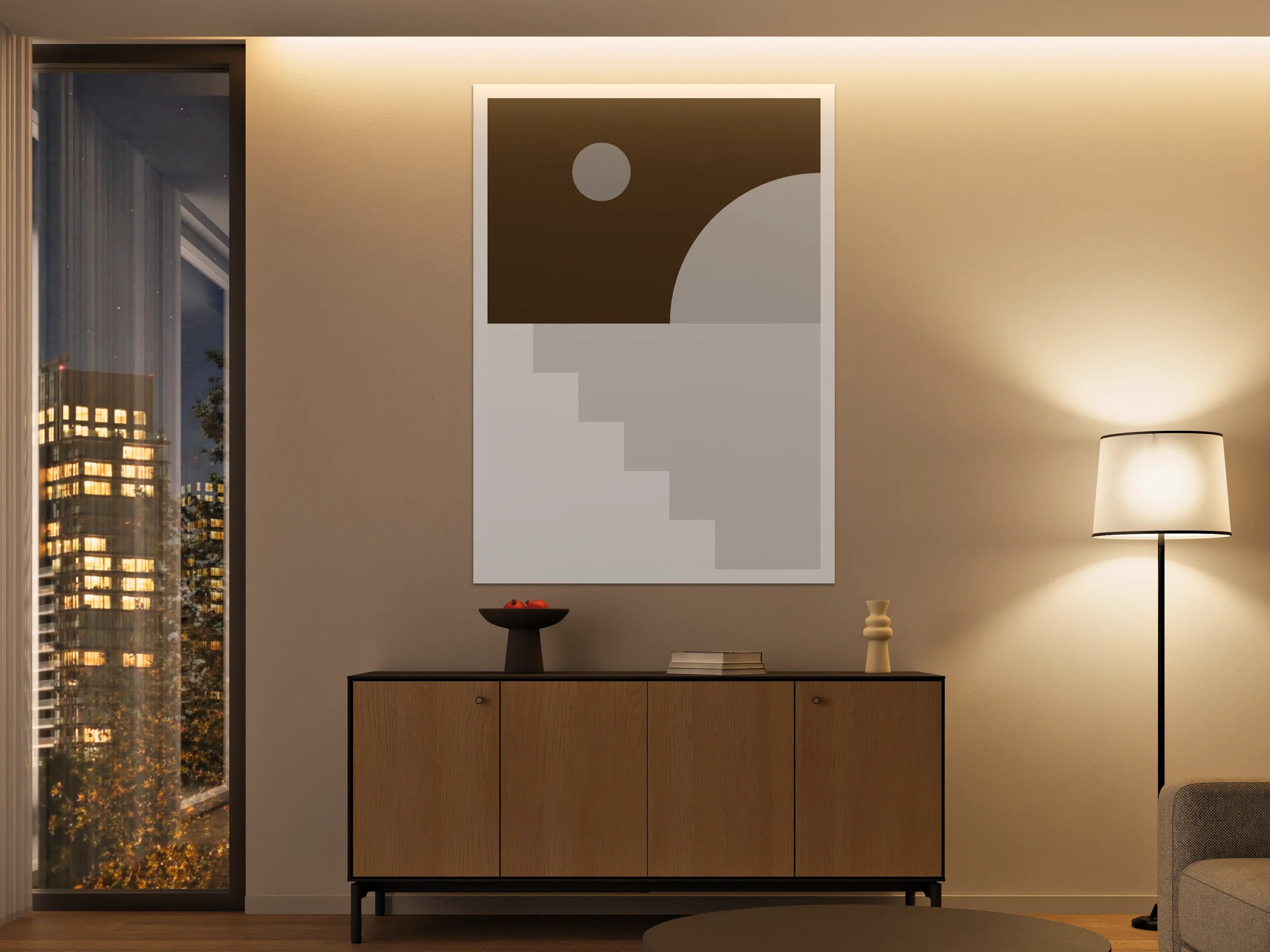 Große Wandbilder - Abstraktes Geometrie-Design in Braun und Grau