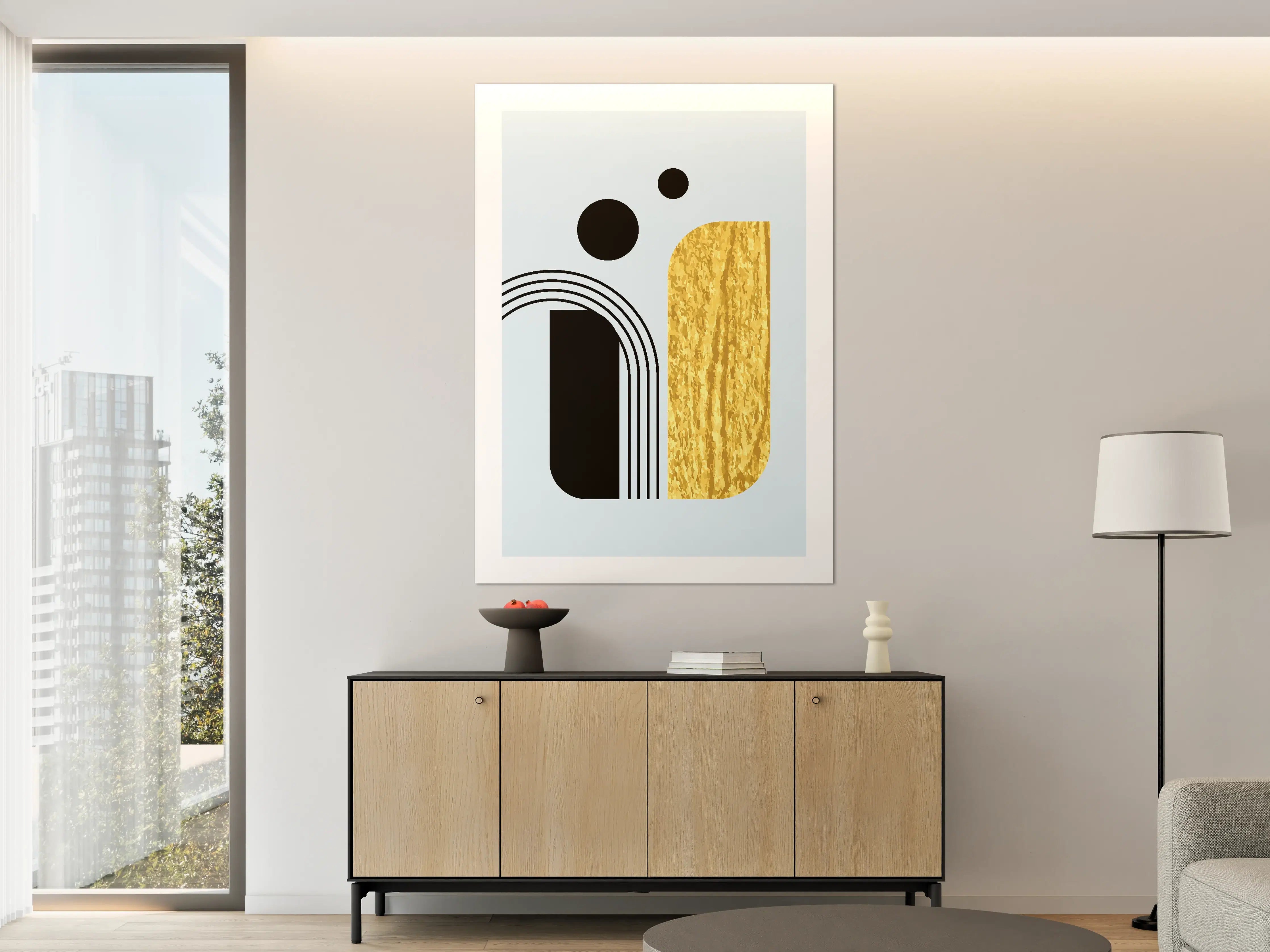 Große Wandbilder - Abstraktes Geometrie-Design in Pastell mit Goldakzenten