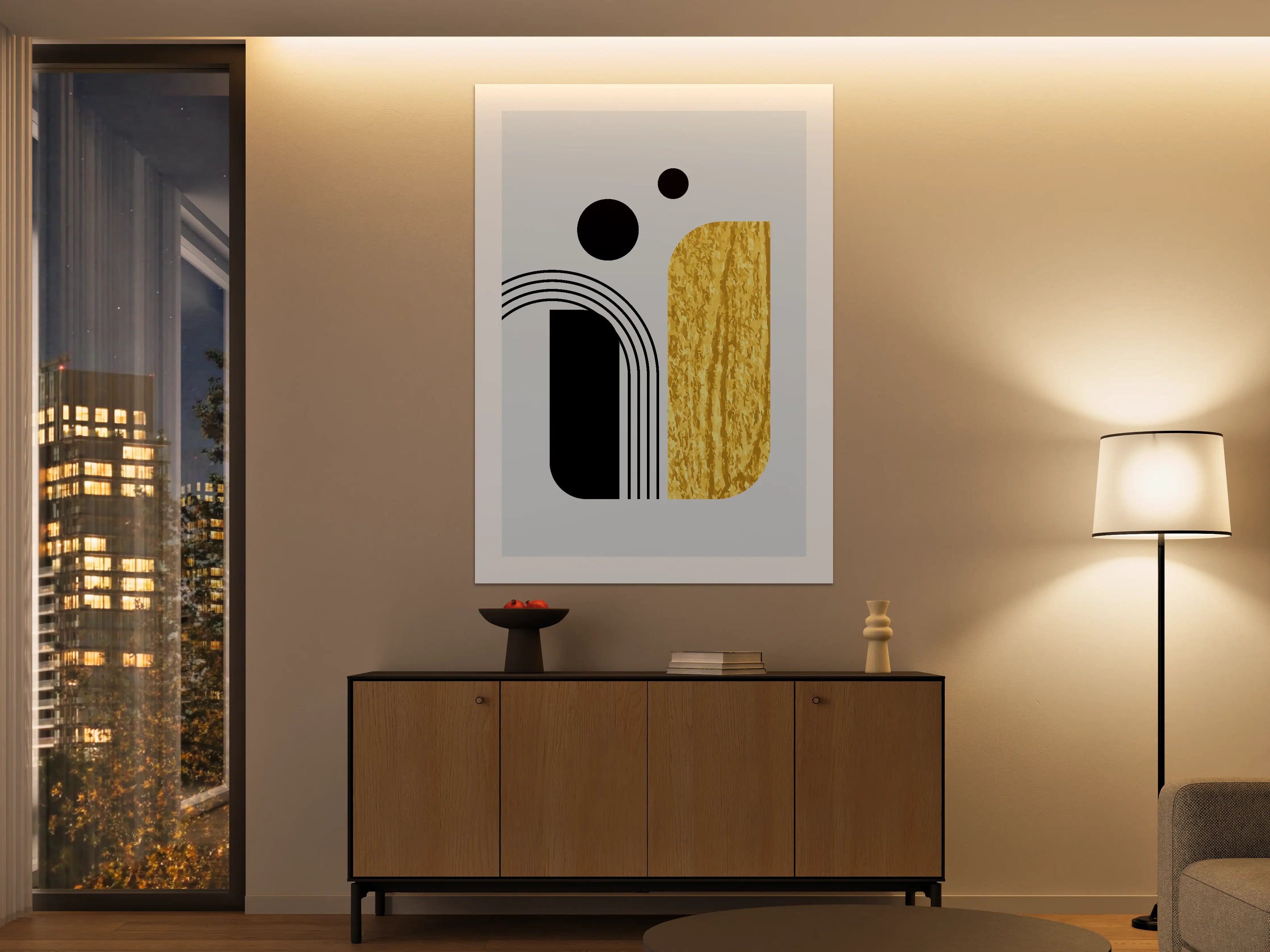 Große Wandbilder - Abstraktes Geometrie-Design in Pastell mit Goldakzenten