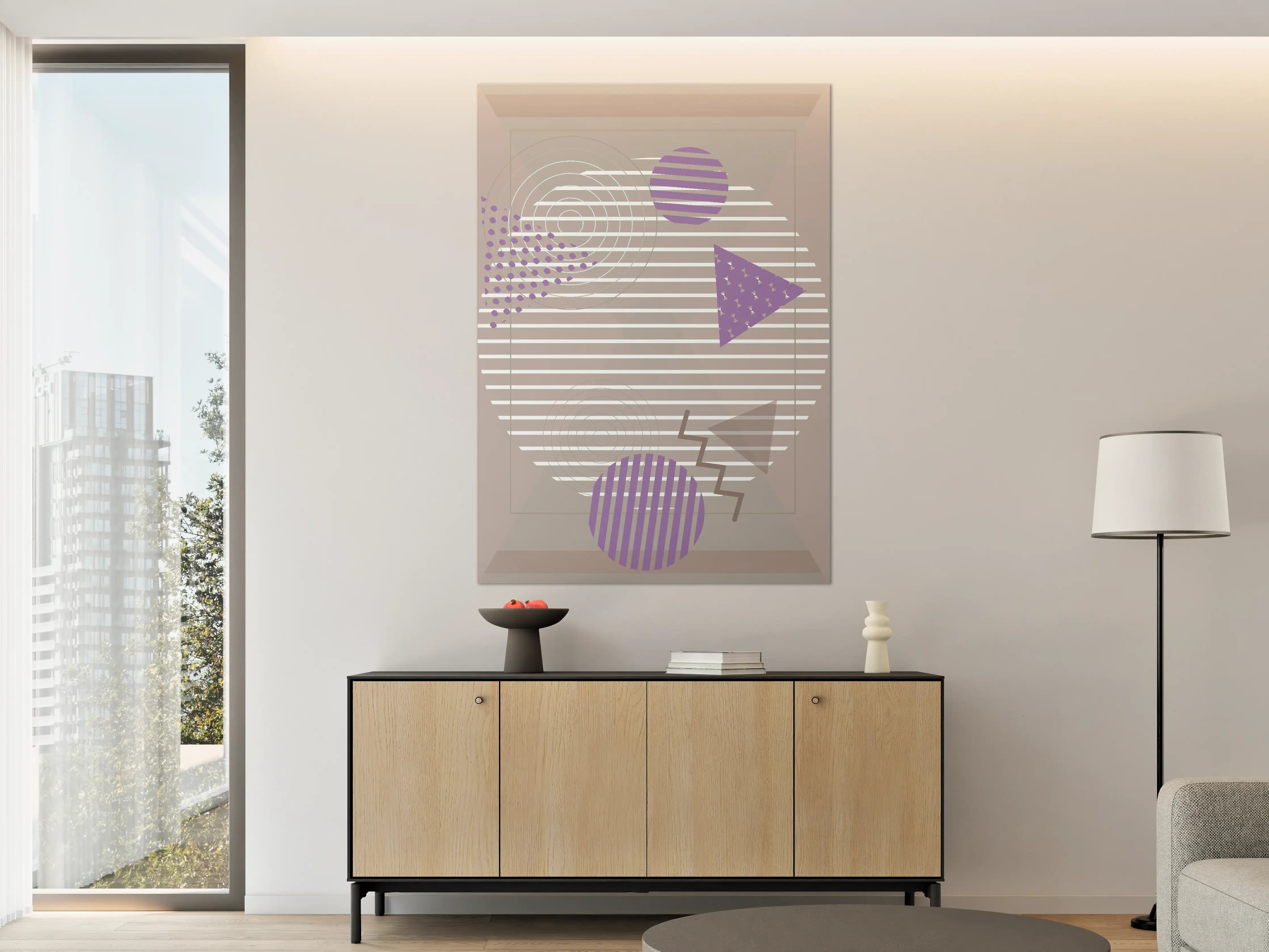 Große Wandbilder - Abstraktes Geometrie-Design in Rosa und Grau