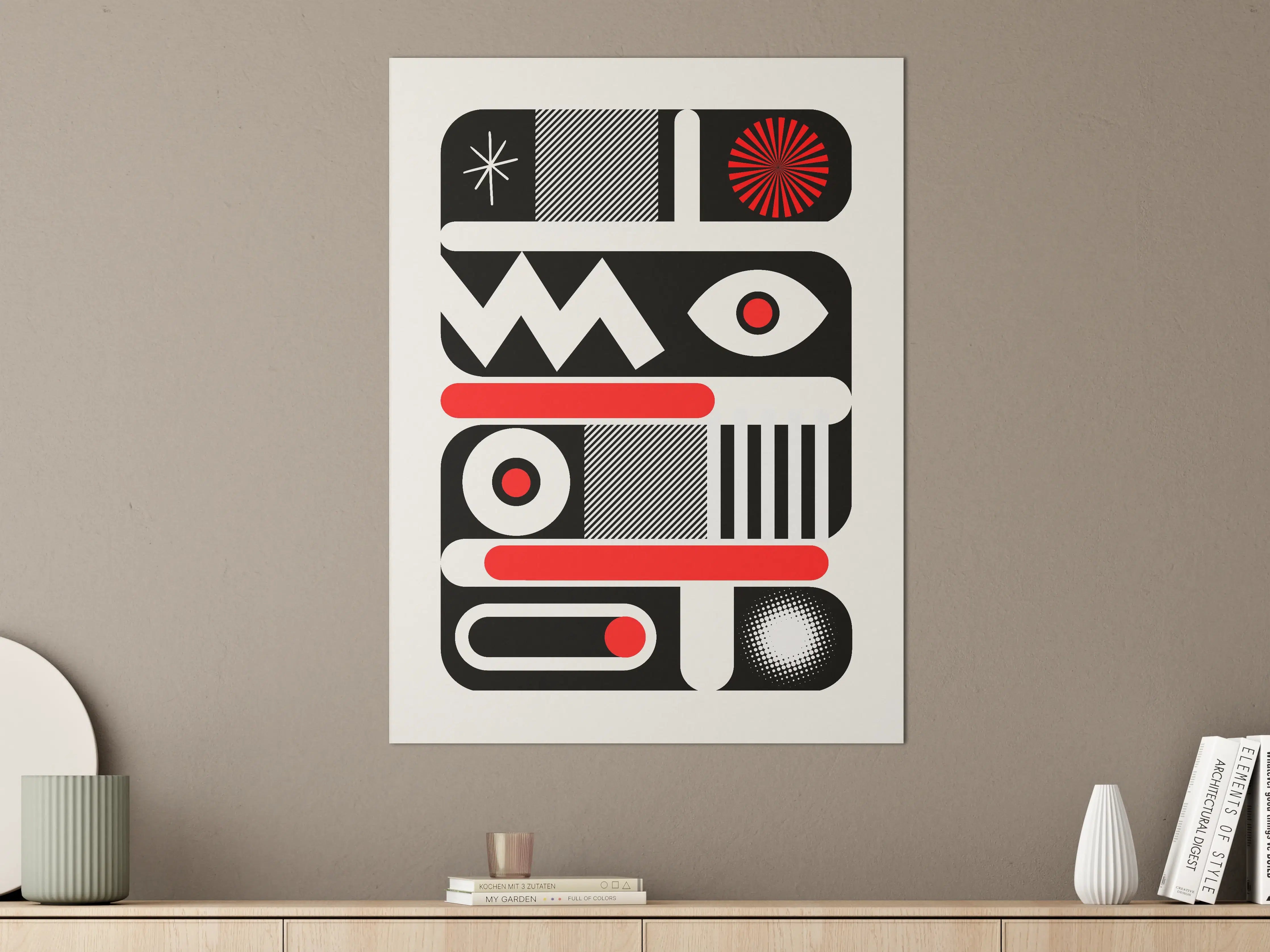 Große Wandbilder - Abstraktes Geometrie-Design in Schwarz, Weiß und Rot