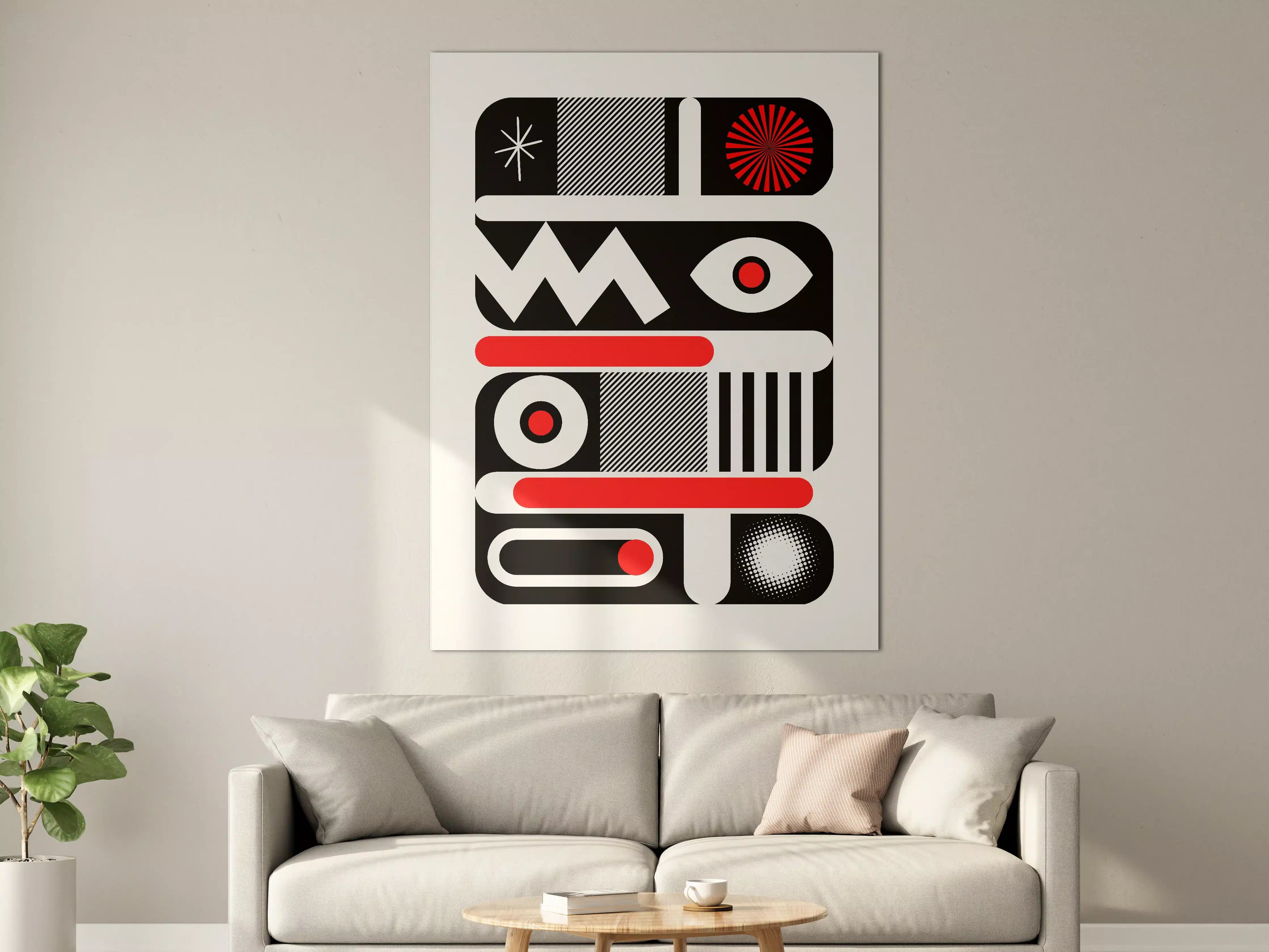 Große Wandbilder - Abstraktes Geometrie-Design in Schwarz, Weiß und Rot