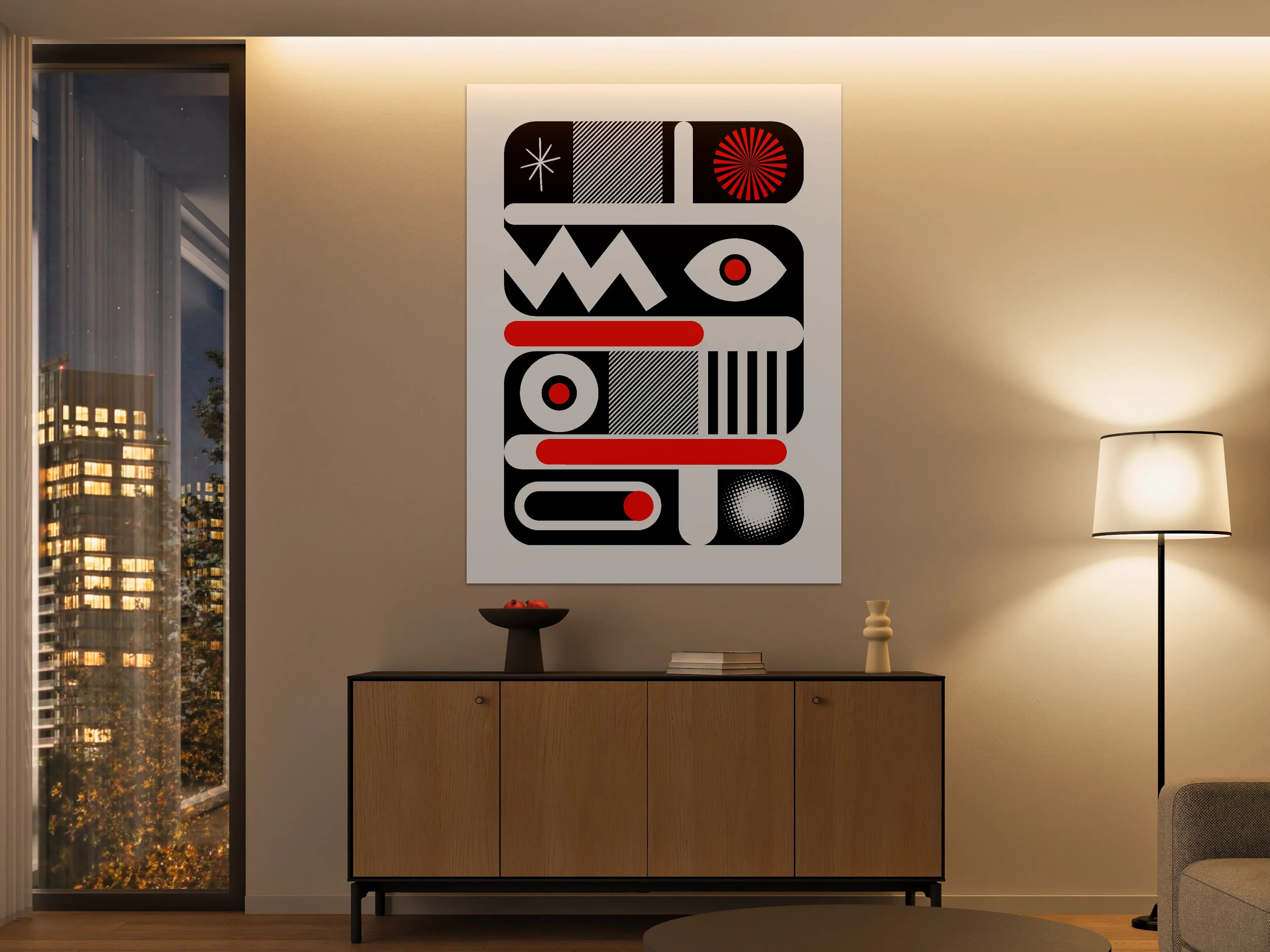 Große Wandbilder - Abstraktes Geometrie-Design in Schwarz, Weiß und Rot