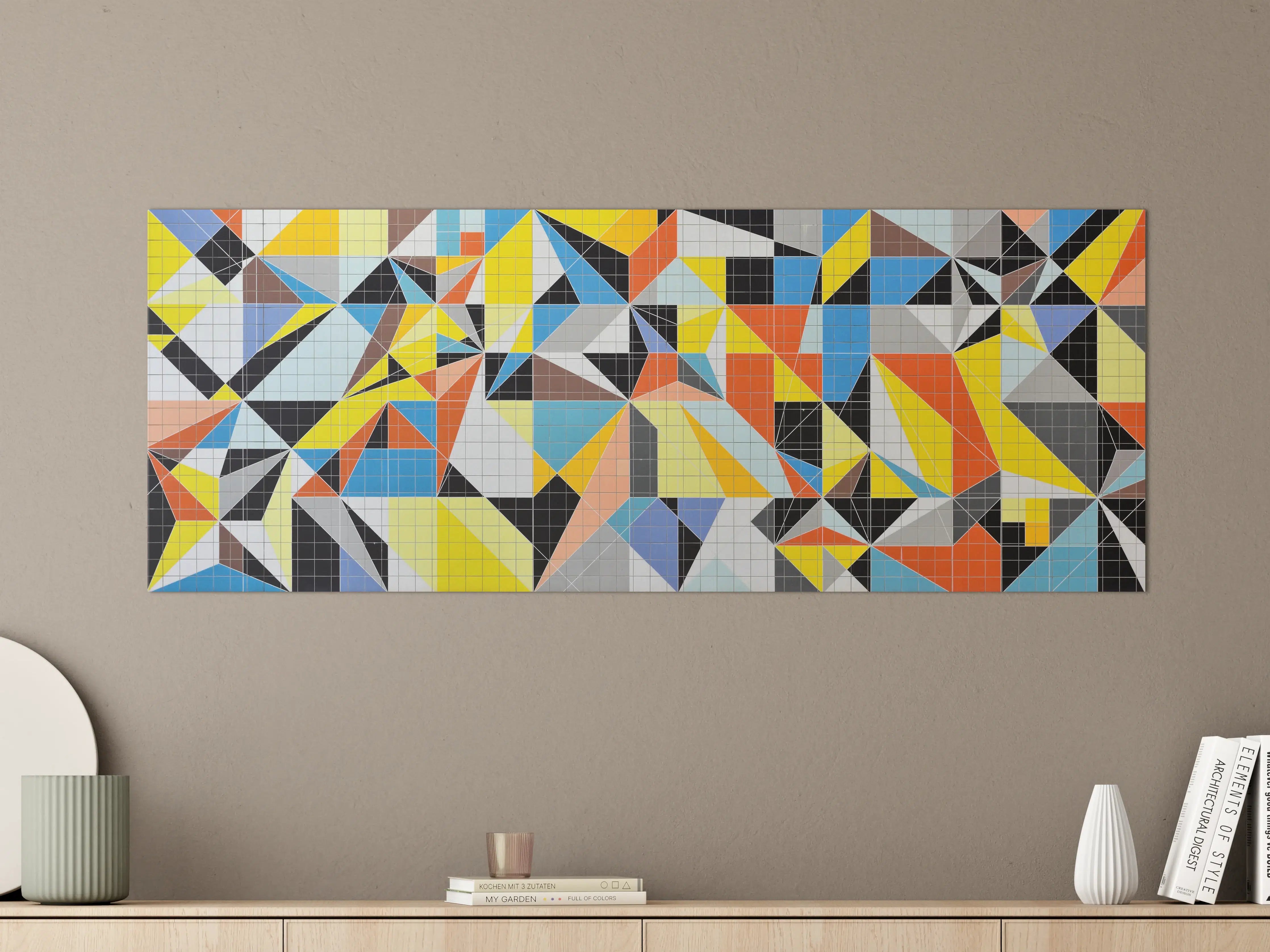Große Wandbilder - Abstraktes Geometrie-Puzzle in Lebendigen Farben