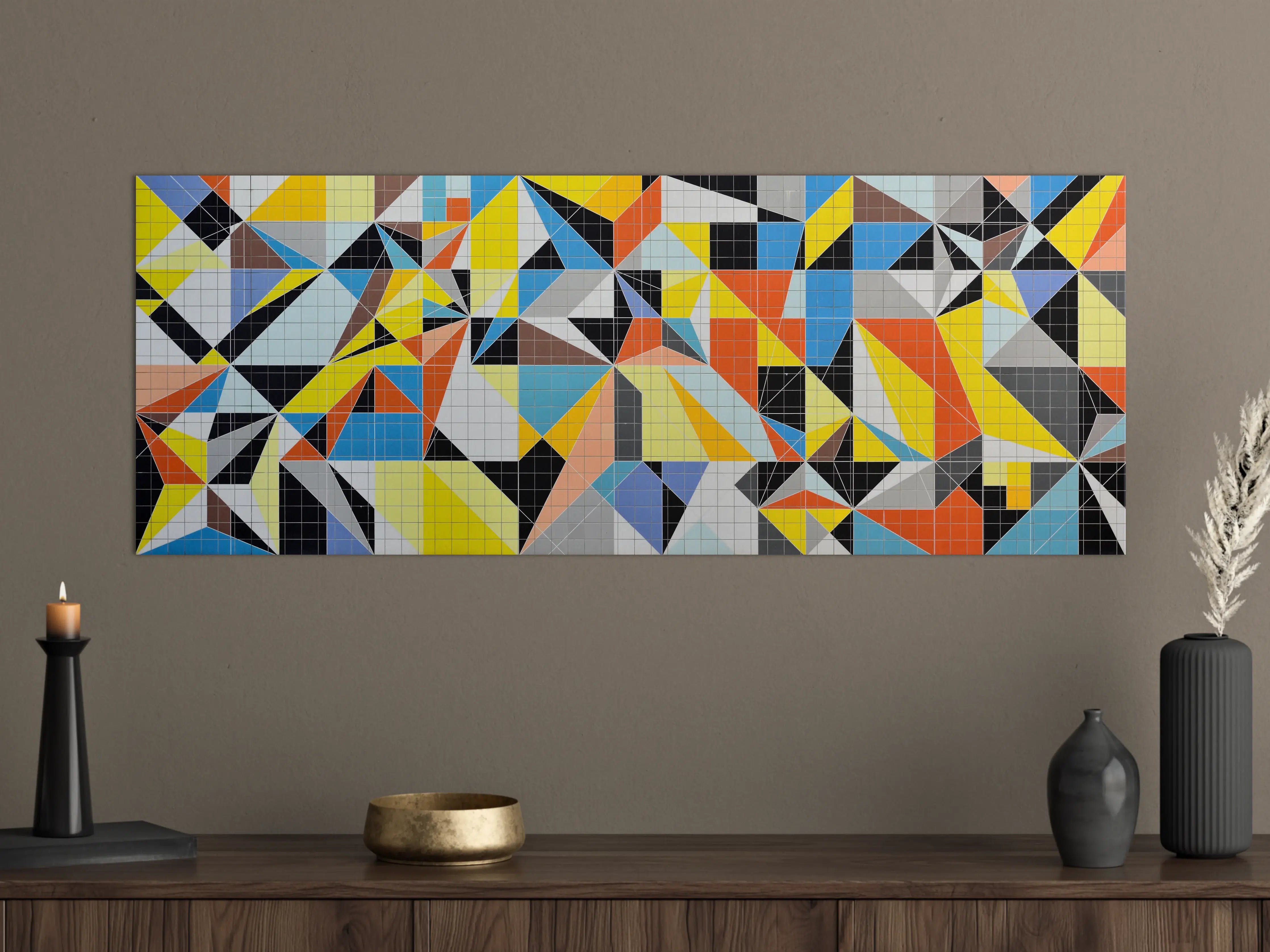 Große Wandbilder - Abstraktes Geometrie-Puzzle in Lebendigen Farben