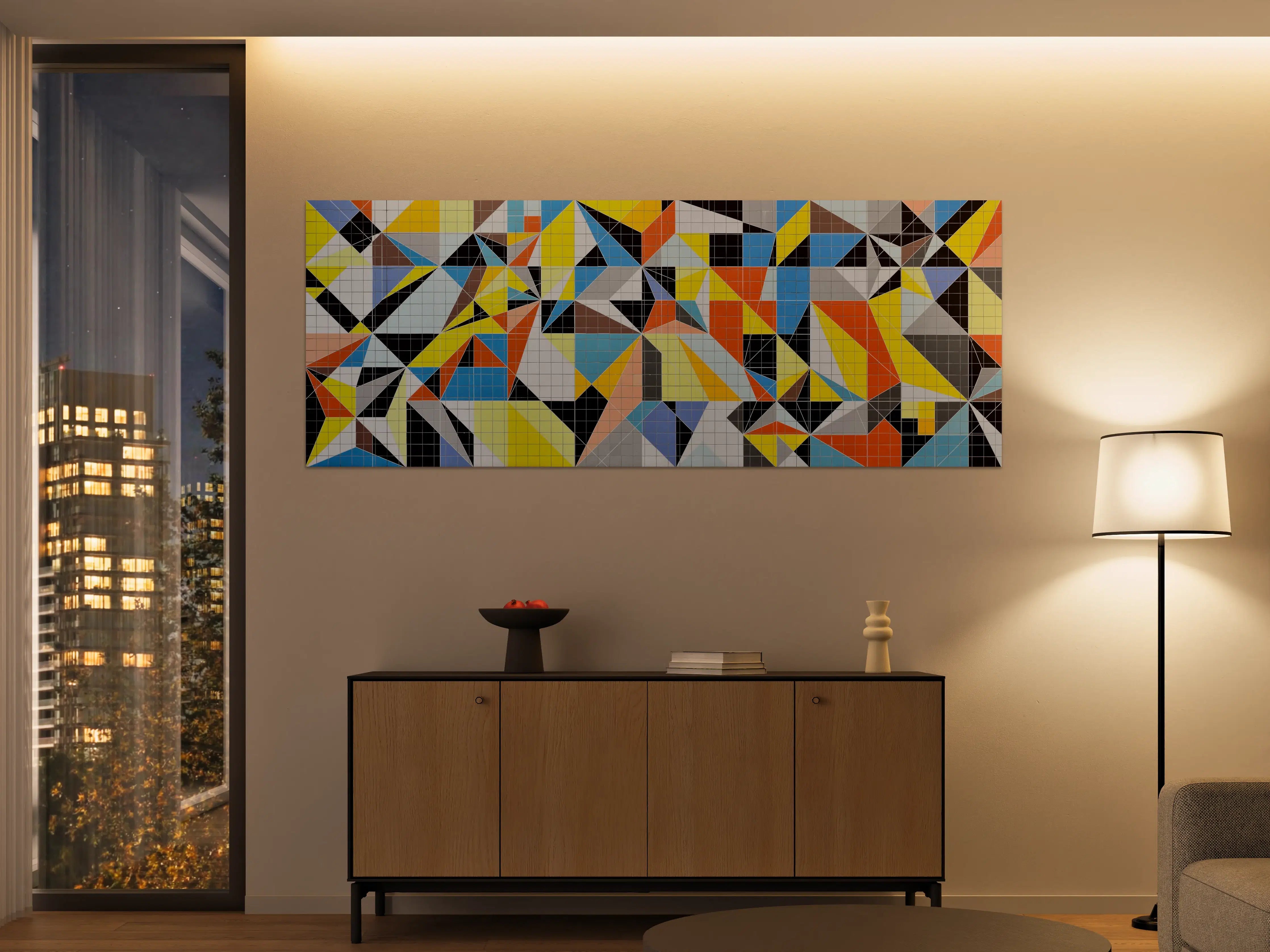 Große Wandbilder - Abstraktes Geometrie-Puzzle in Lebendigen Farben