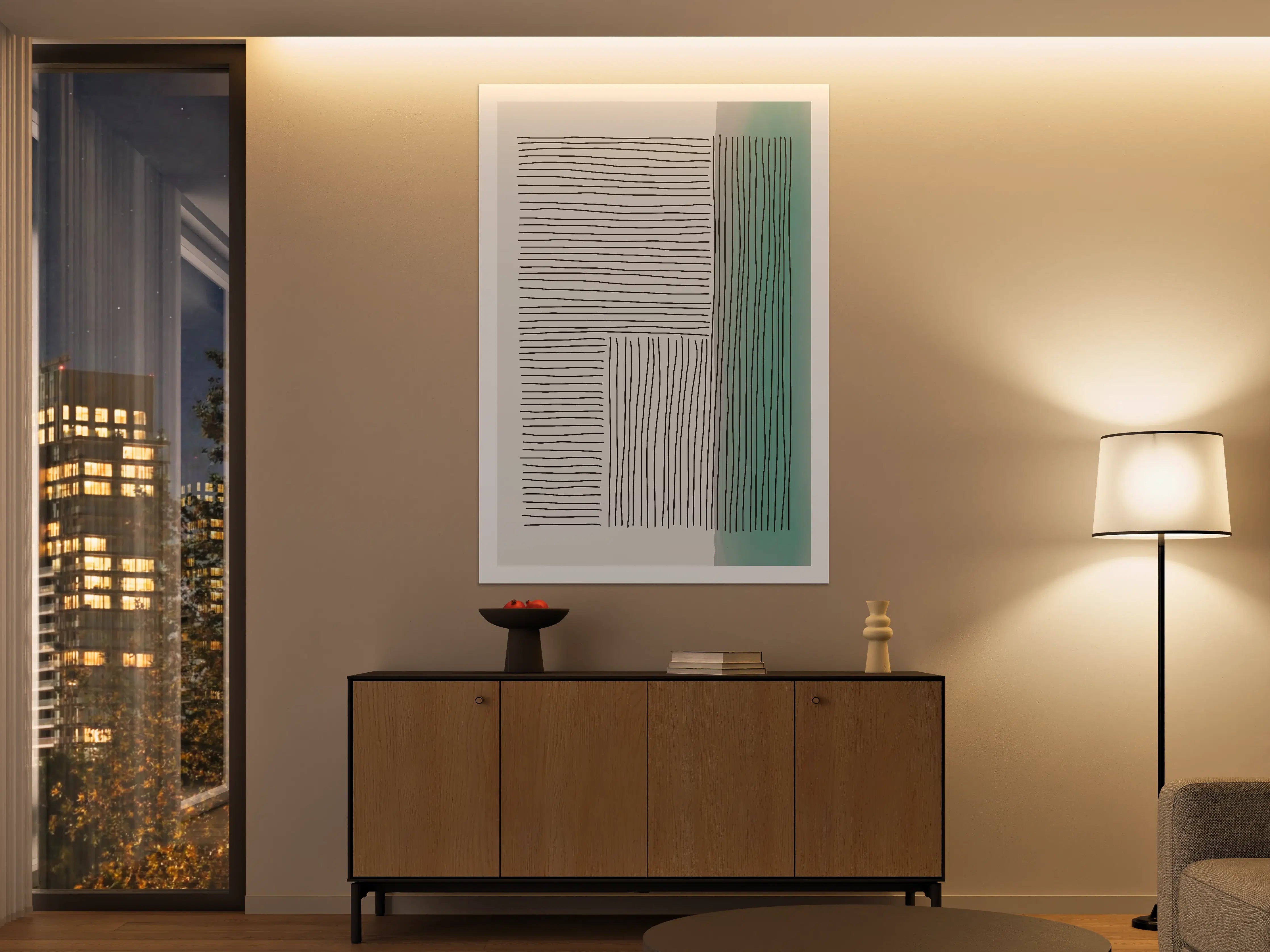 Große Wandbilder - Abstraktes Linienmuster mit aquamarinem Akzent