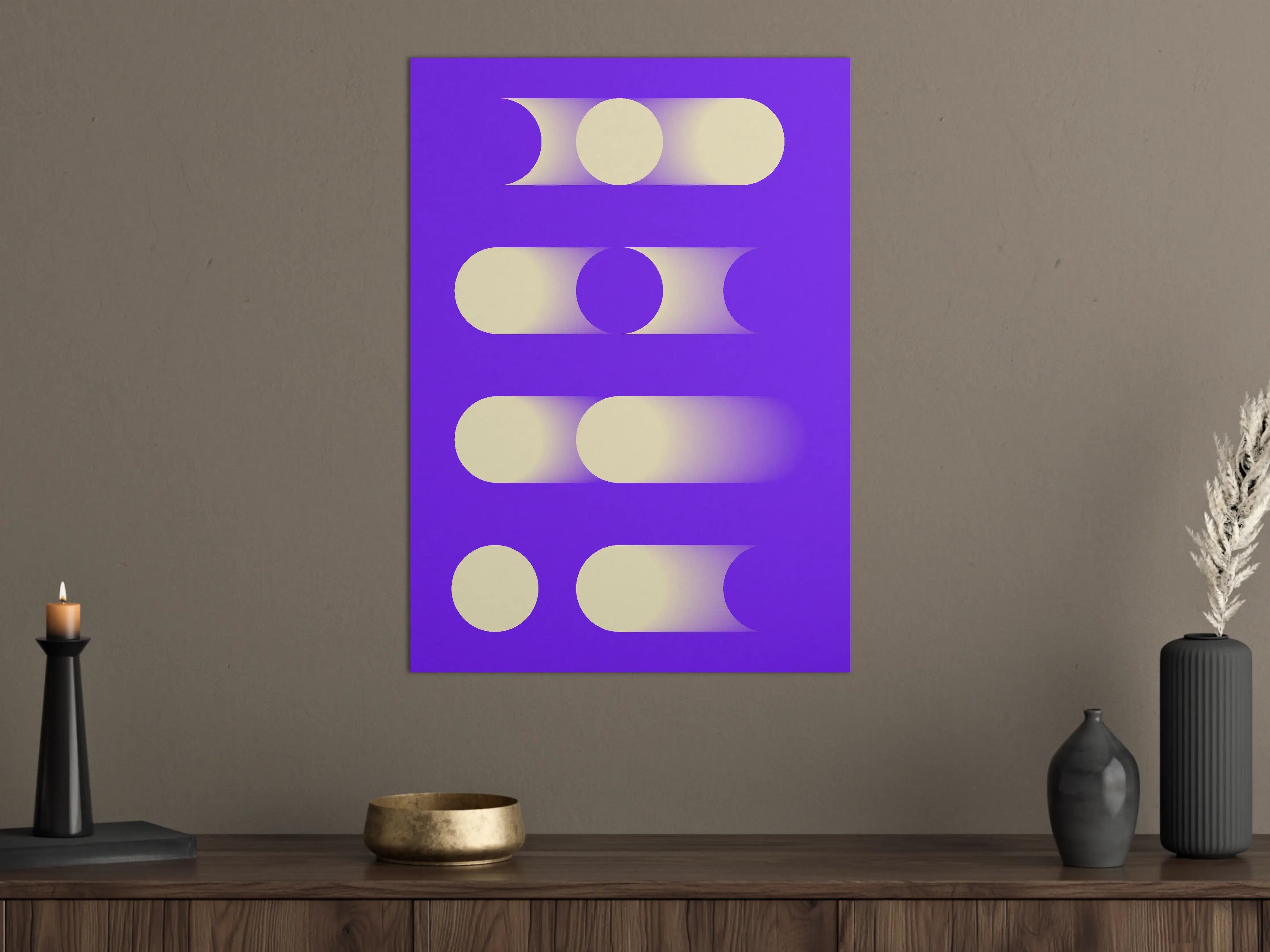 Große Wandbilder - Abstraktes Mond-Phasen-Muster in Violett