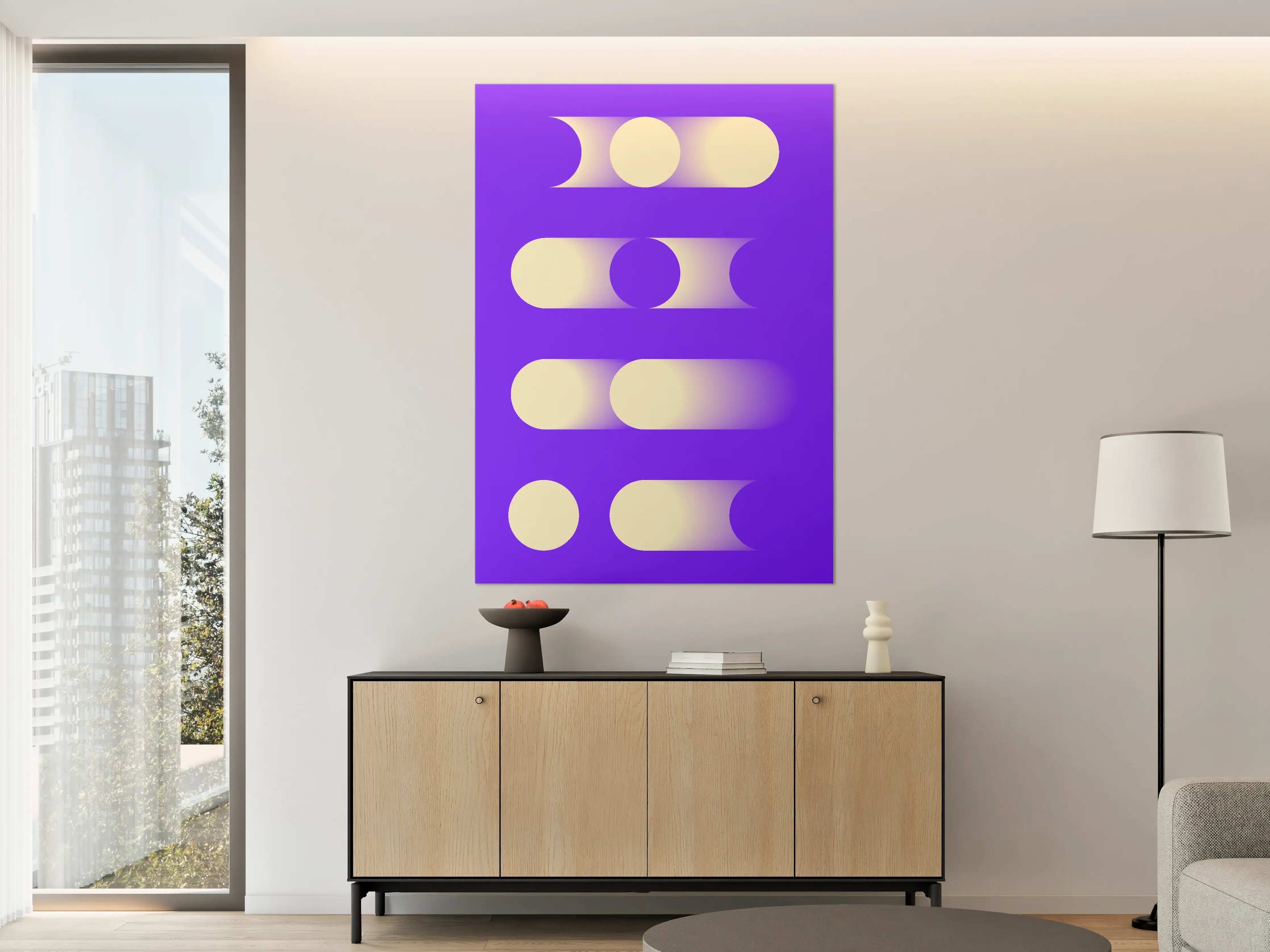 Große Wandbilder - Abstraktes Mond-Phasen-Muster in Violett
