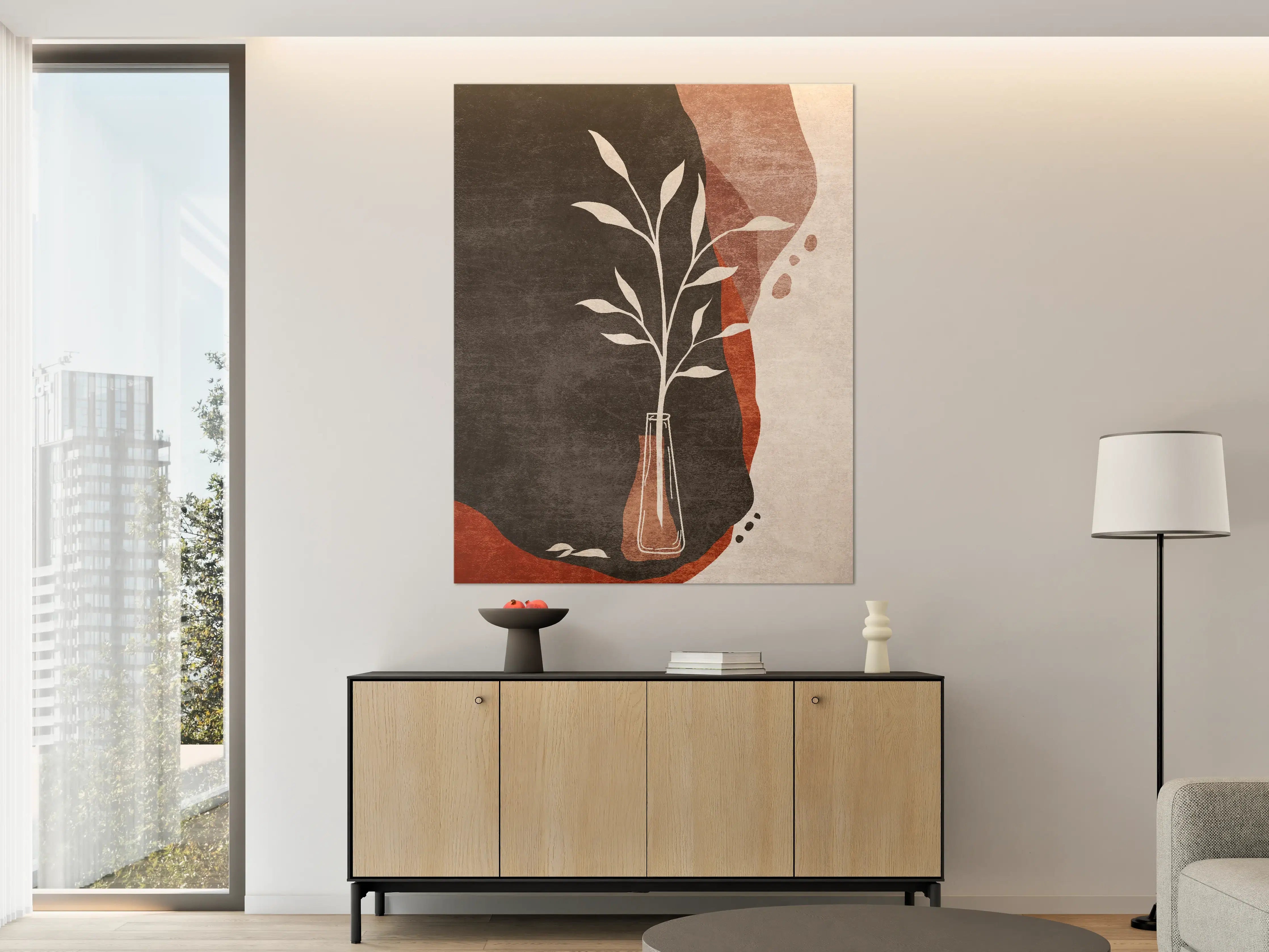 Große Wandbilder - Abstraktes Pflanzen-Design in Erdtönen