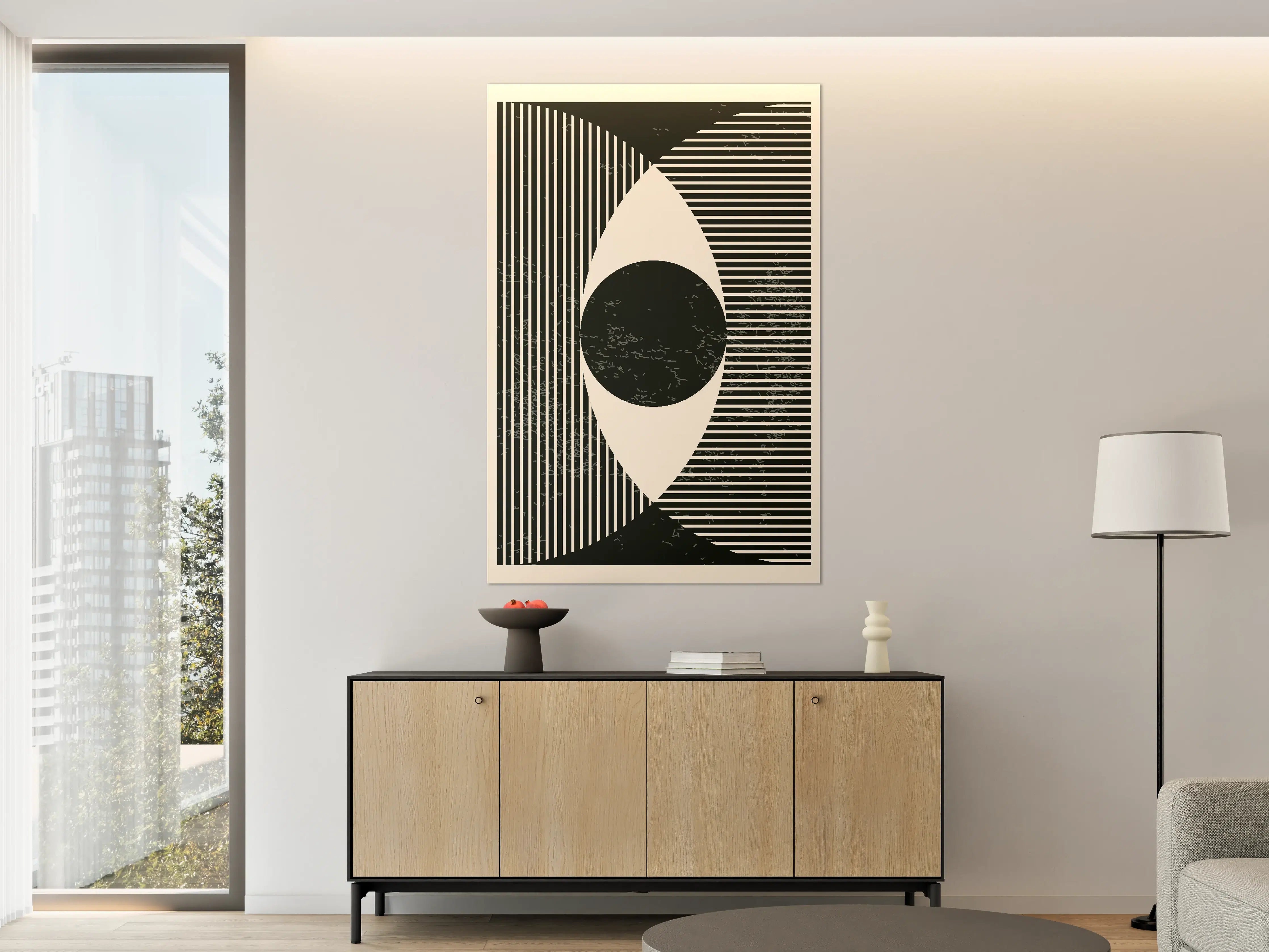 Große Wandbilder - Abstraktes Schwarz-Weiß-Motiv mit Linien und Kreisen