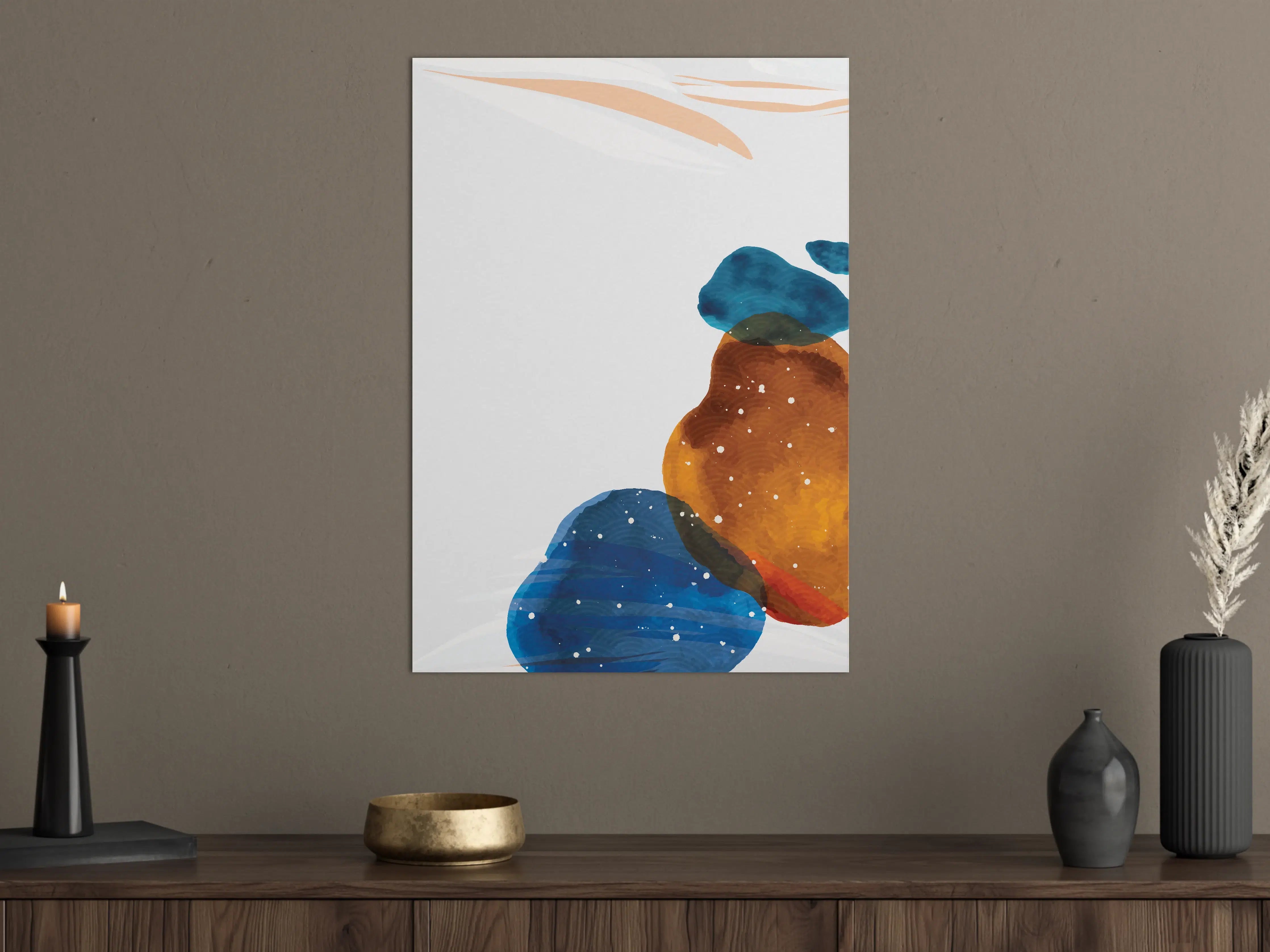 Große Wandbilder - Abstraktes Wasserfarben-Muster in Blau, Orange und Weiß