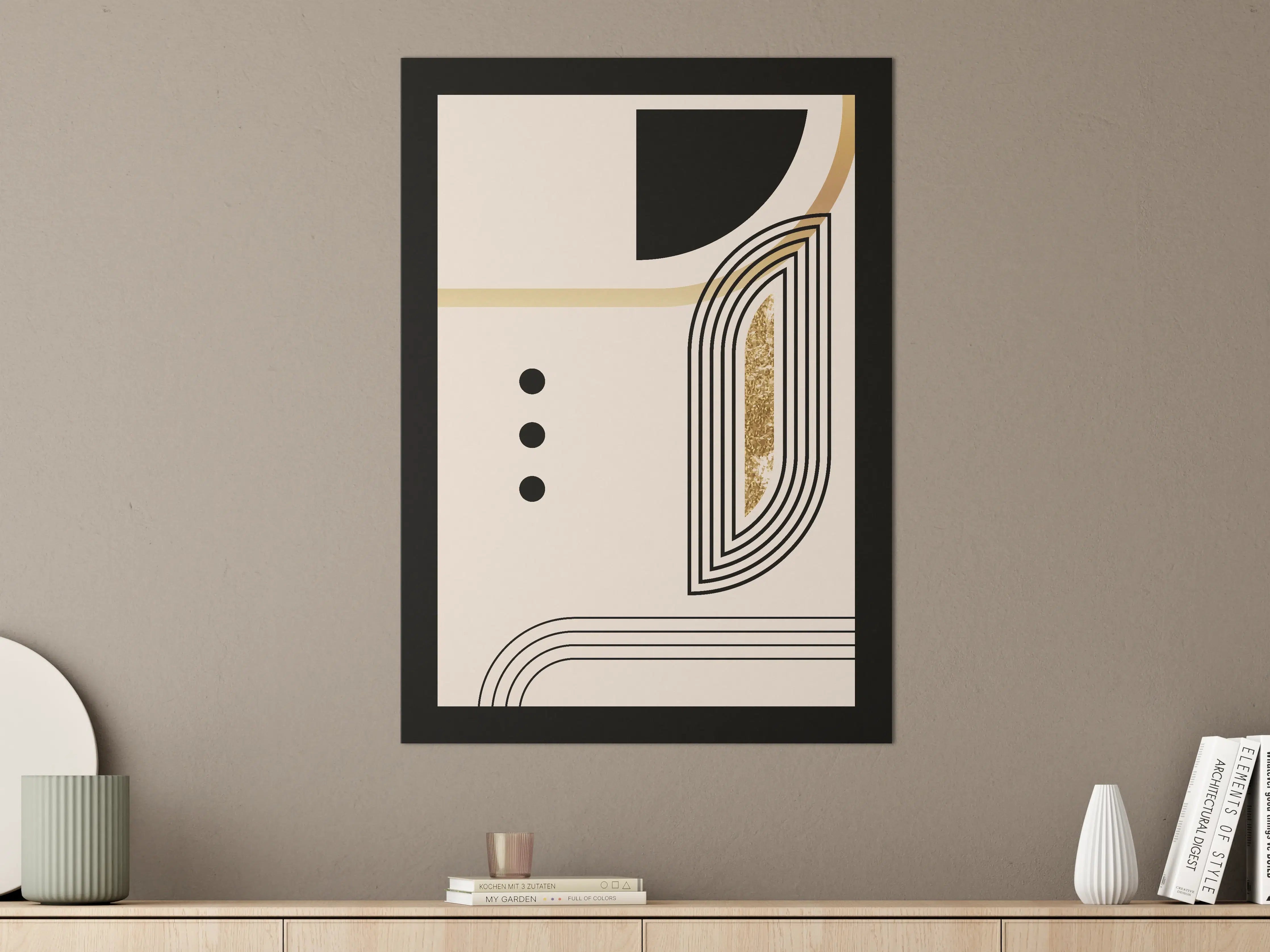 Große Wandbilder - Abstraktes geometrisches Design in Beige, Schwarz und Gold