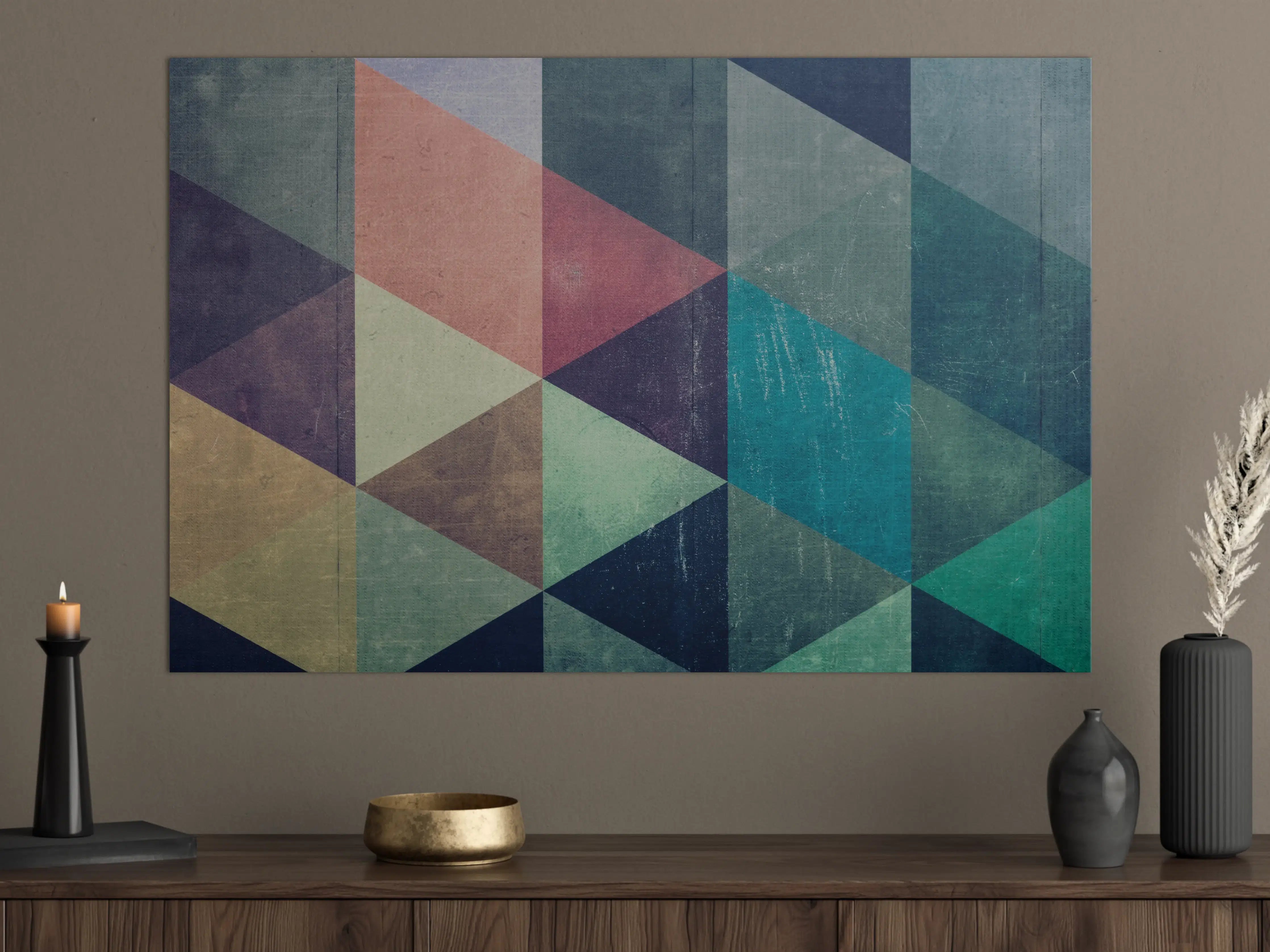 Große Wandbilder - Abstraktes geometrisches Muster in Blau, Grün und Erdtönen