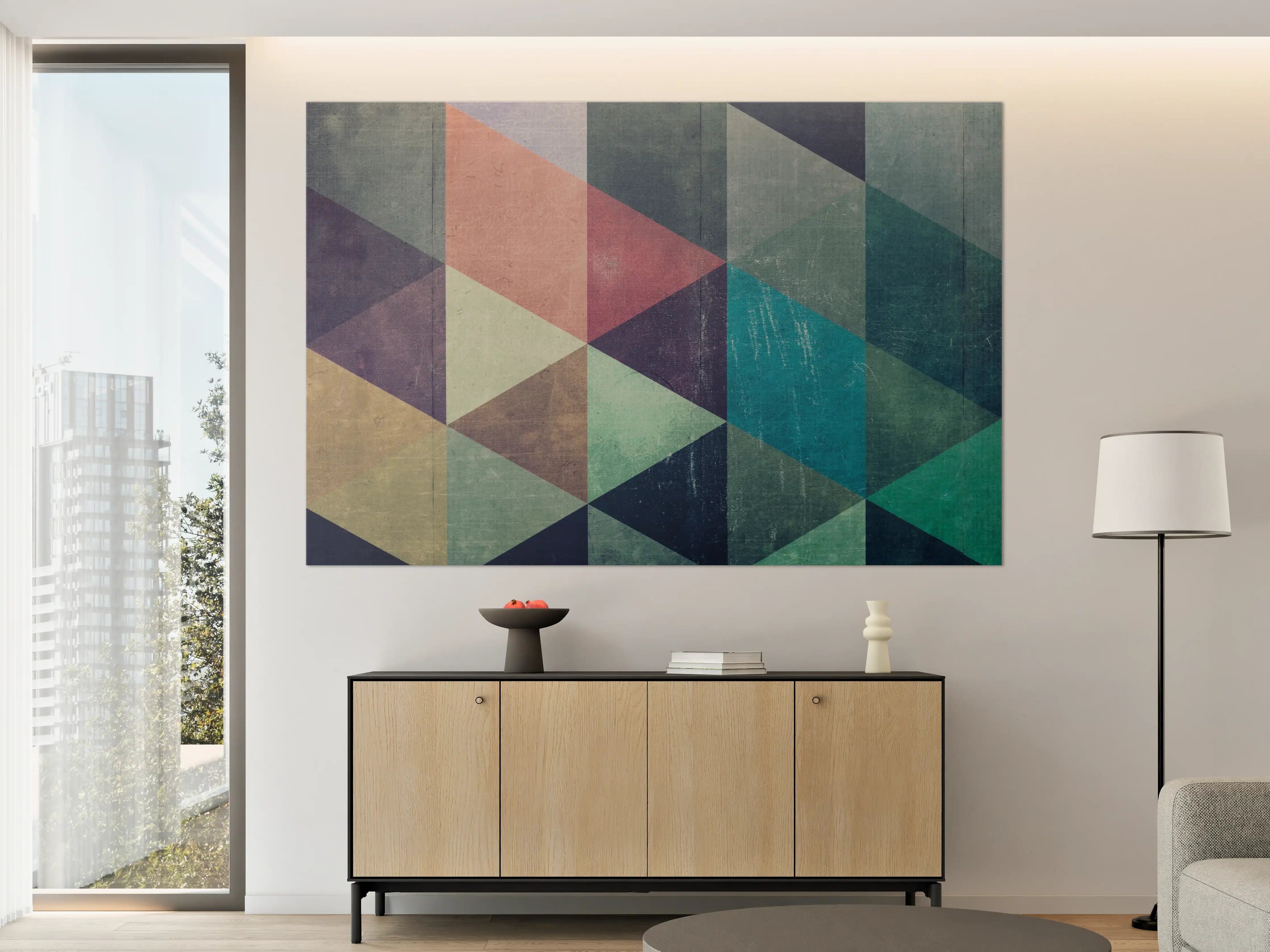 Große Wandbilder - Abstraktes geometrisches Muster in Blau, Grün und Erdtönen