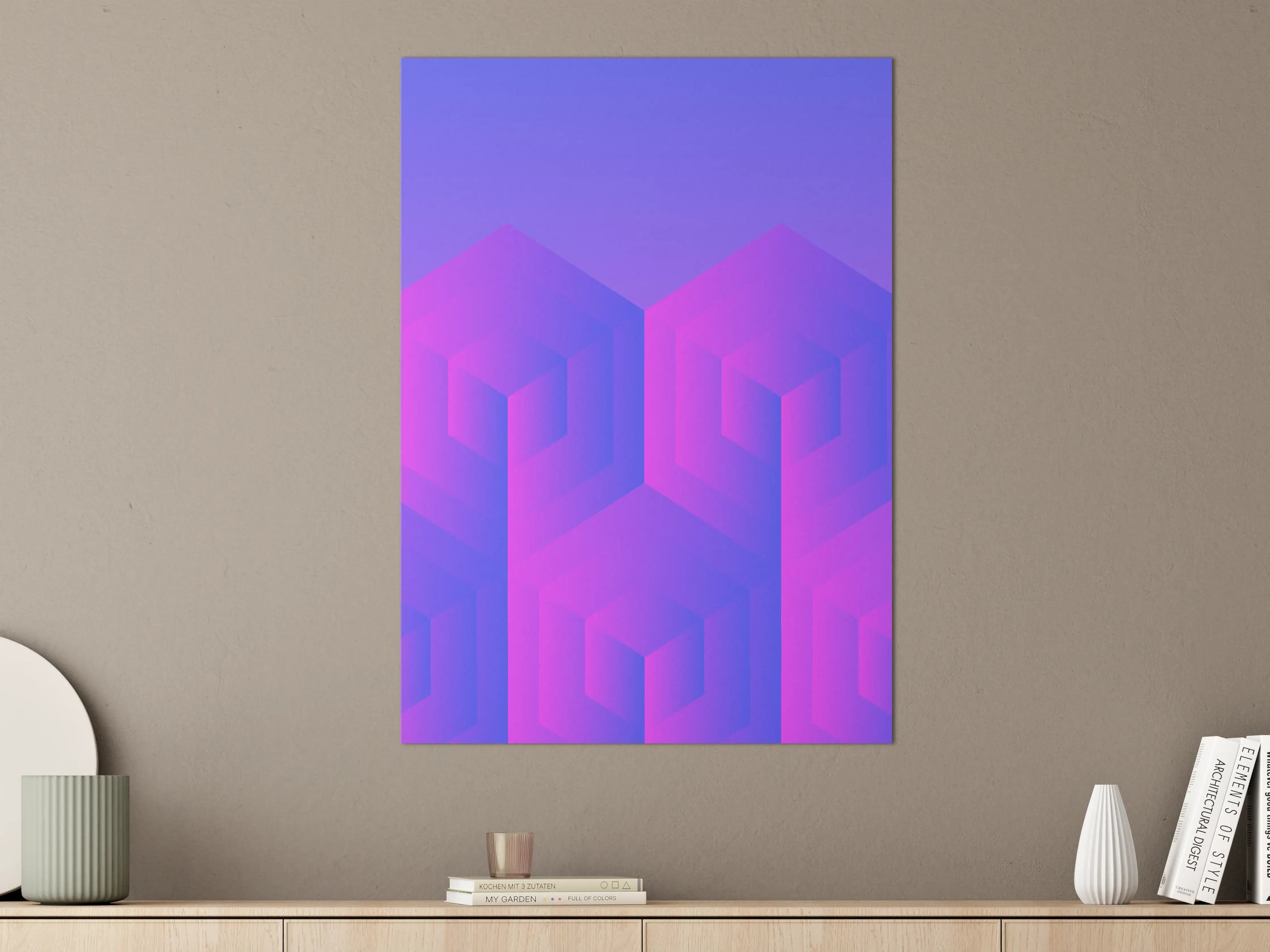 Große Wandbilder - Abstraktes geometrisches Muster in Pink und Blau