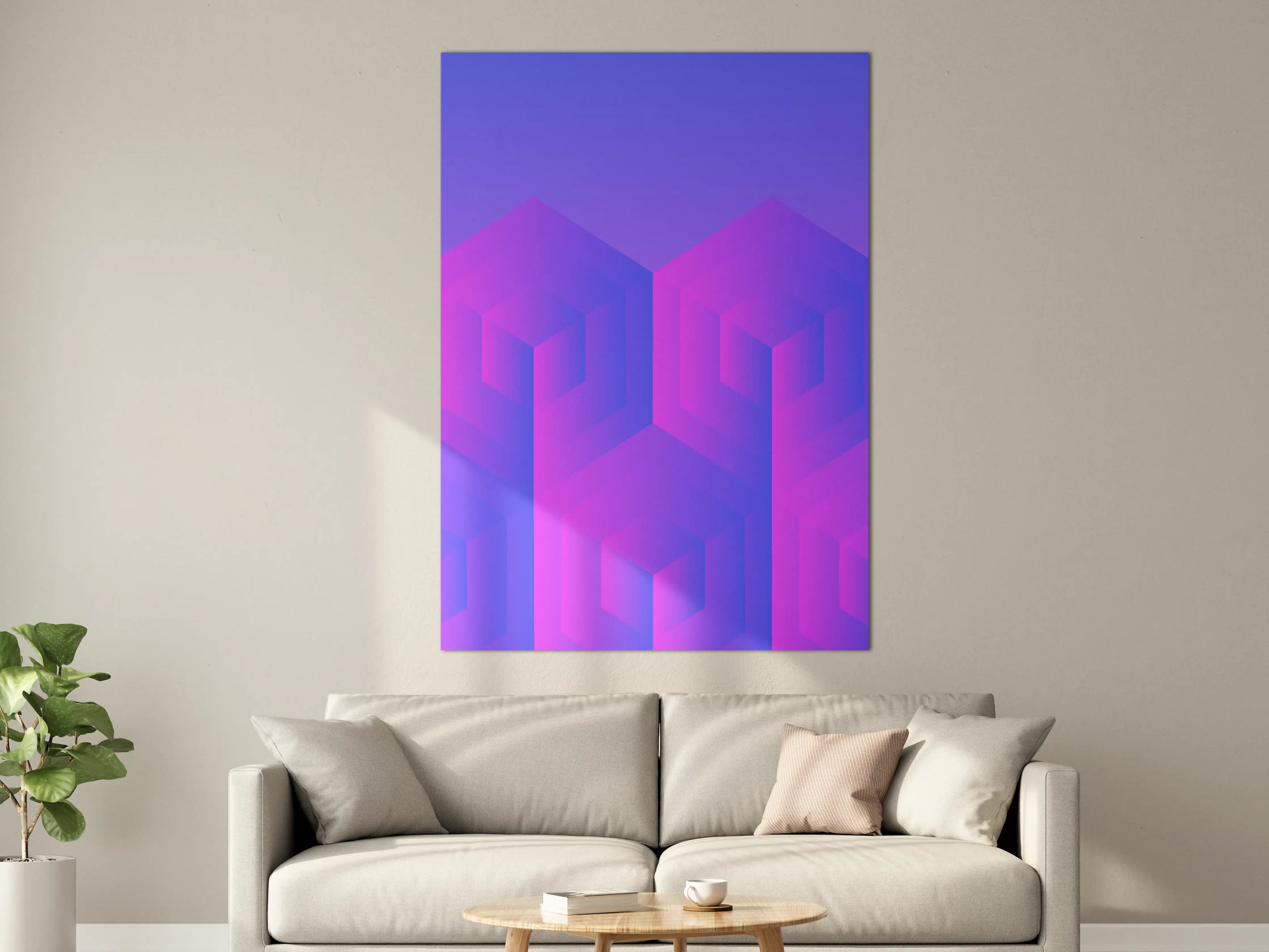 Große Wandbilder - Abstraktes geometrisches Muster in Pink und Blau