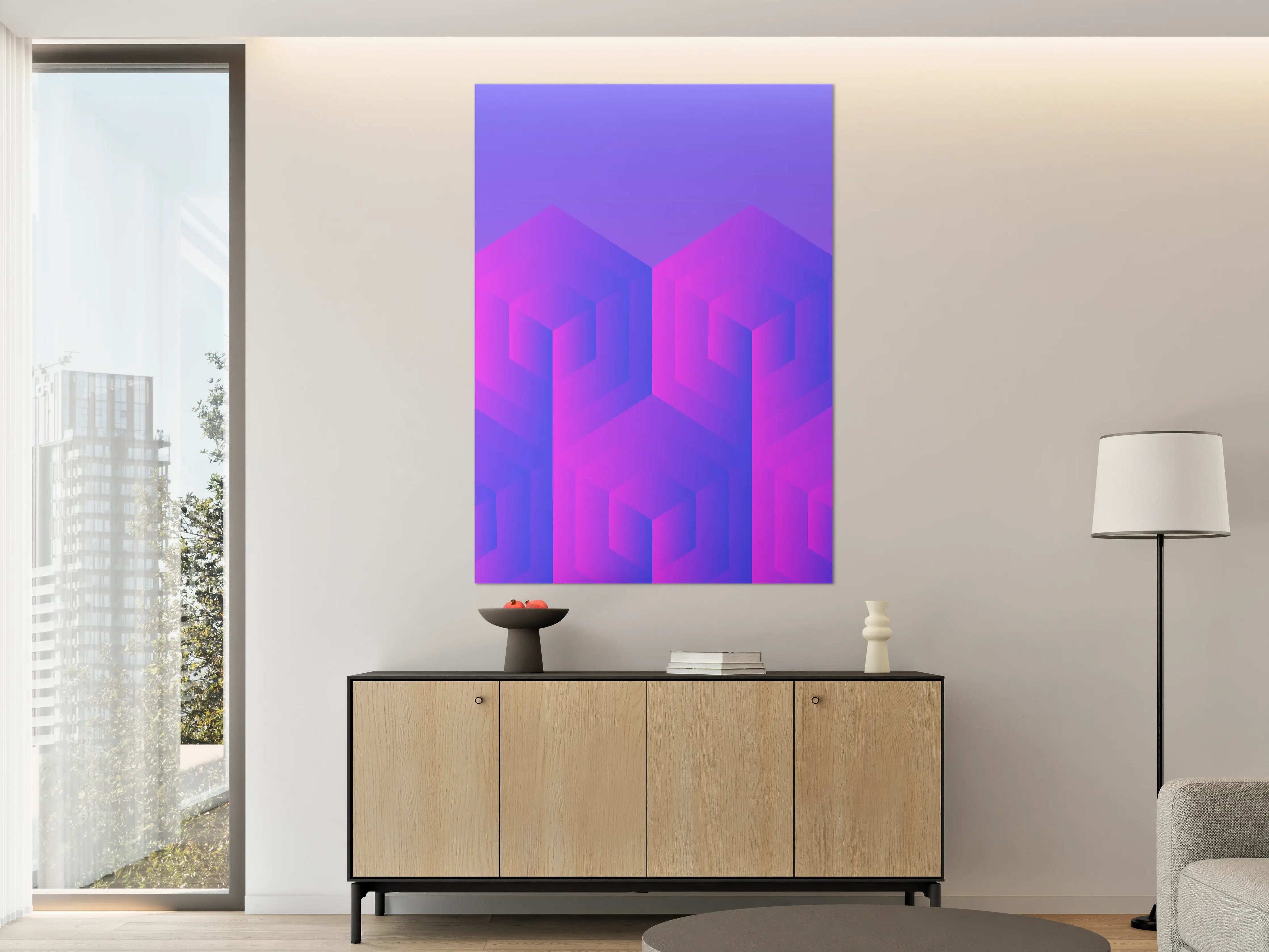 Große Wandbilder - Abstraktes geometrisches Muster in Pink und Blau