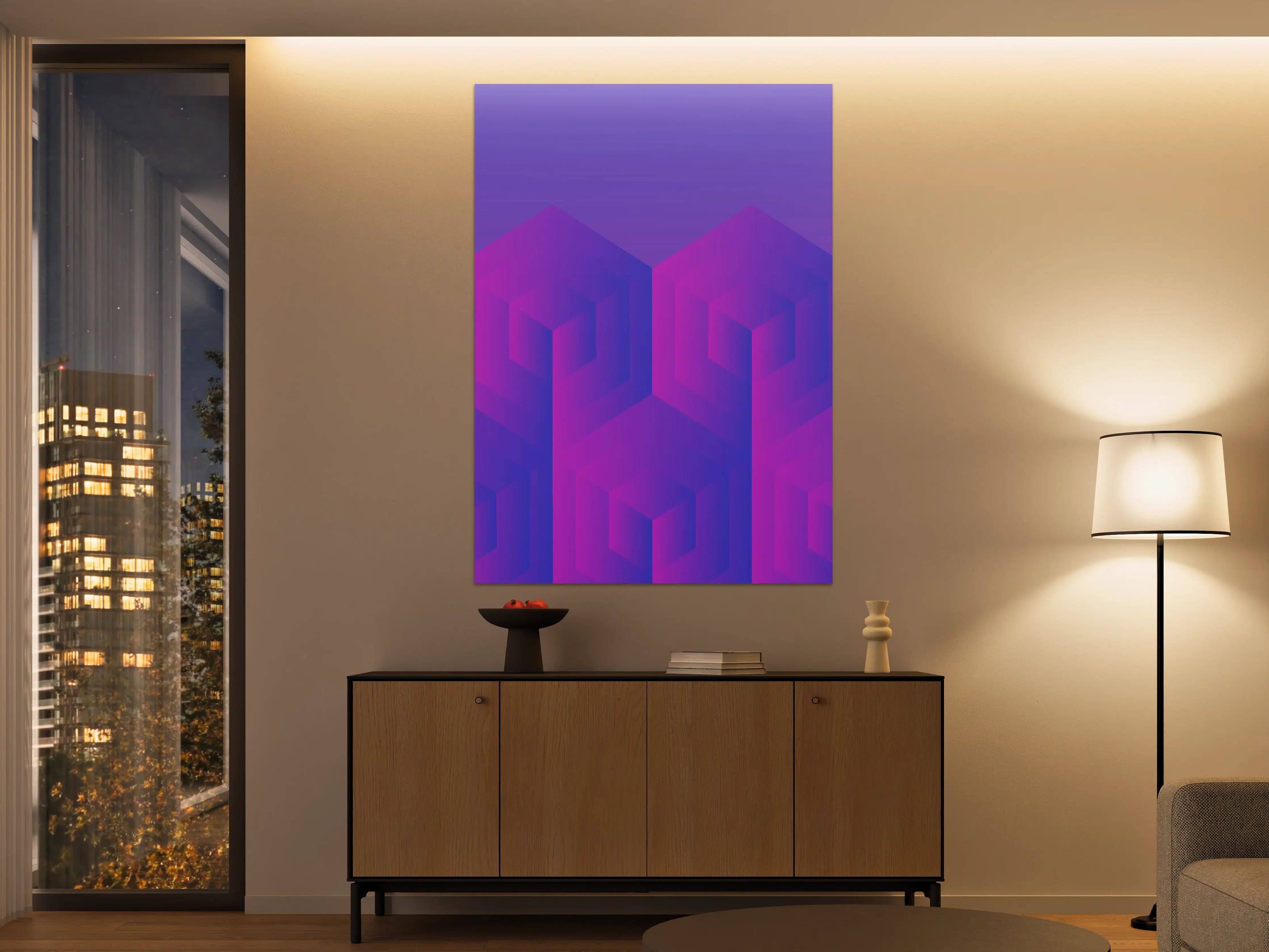 Große Wandbilder - Abstraktes geometrisches Muster in Pink und Blau