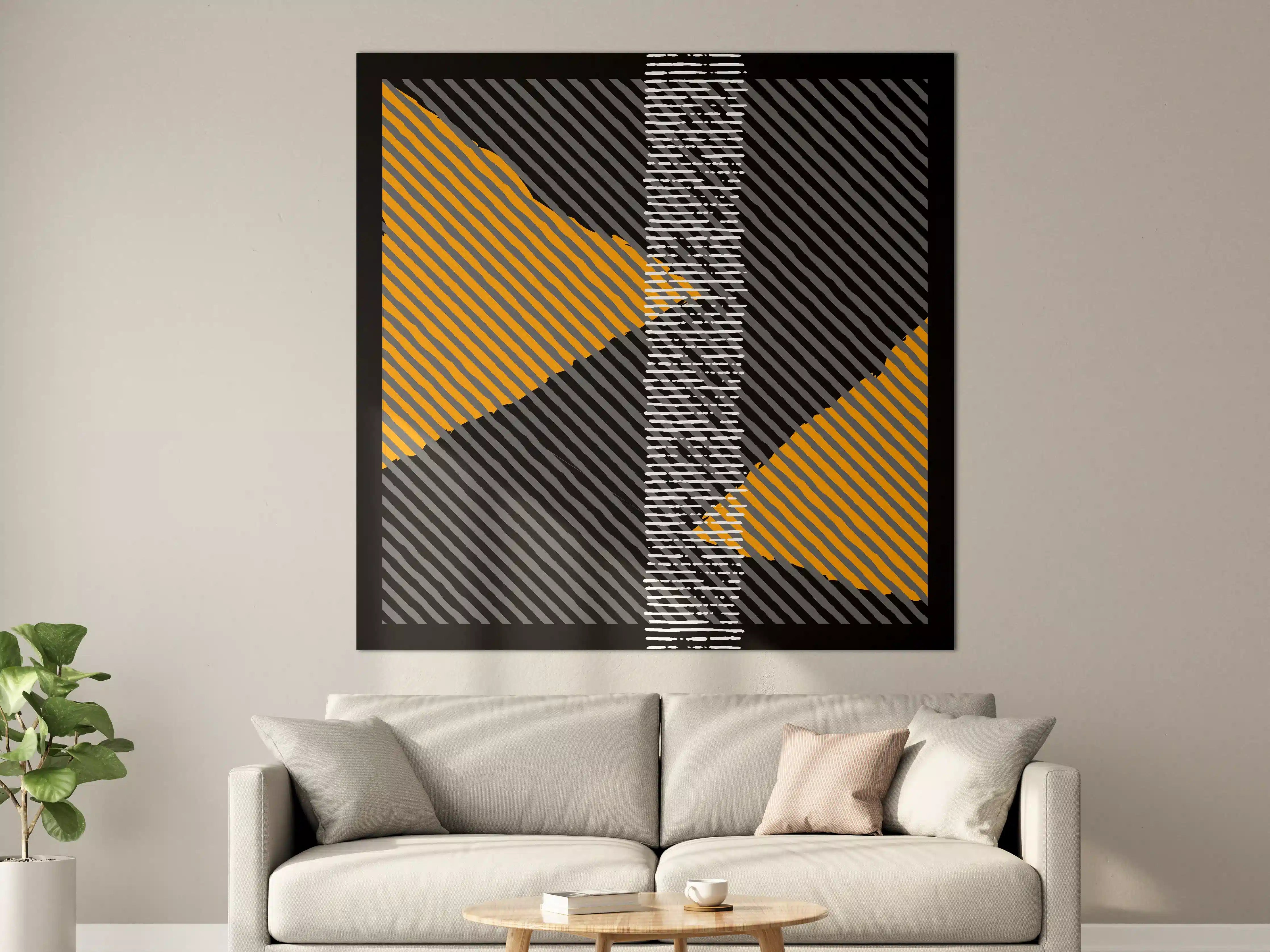 Große Wandbilder - Abstraktes geometrisches Wandbild in Schwarz, Grau, Weiß und Orange