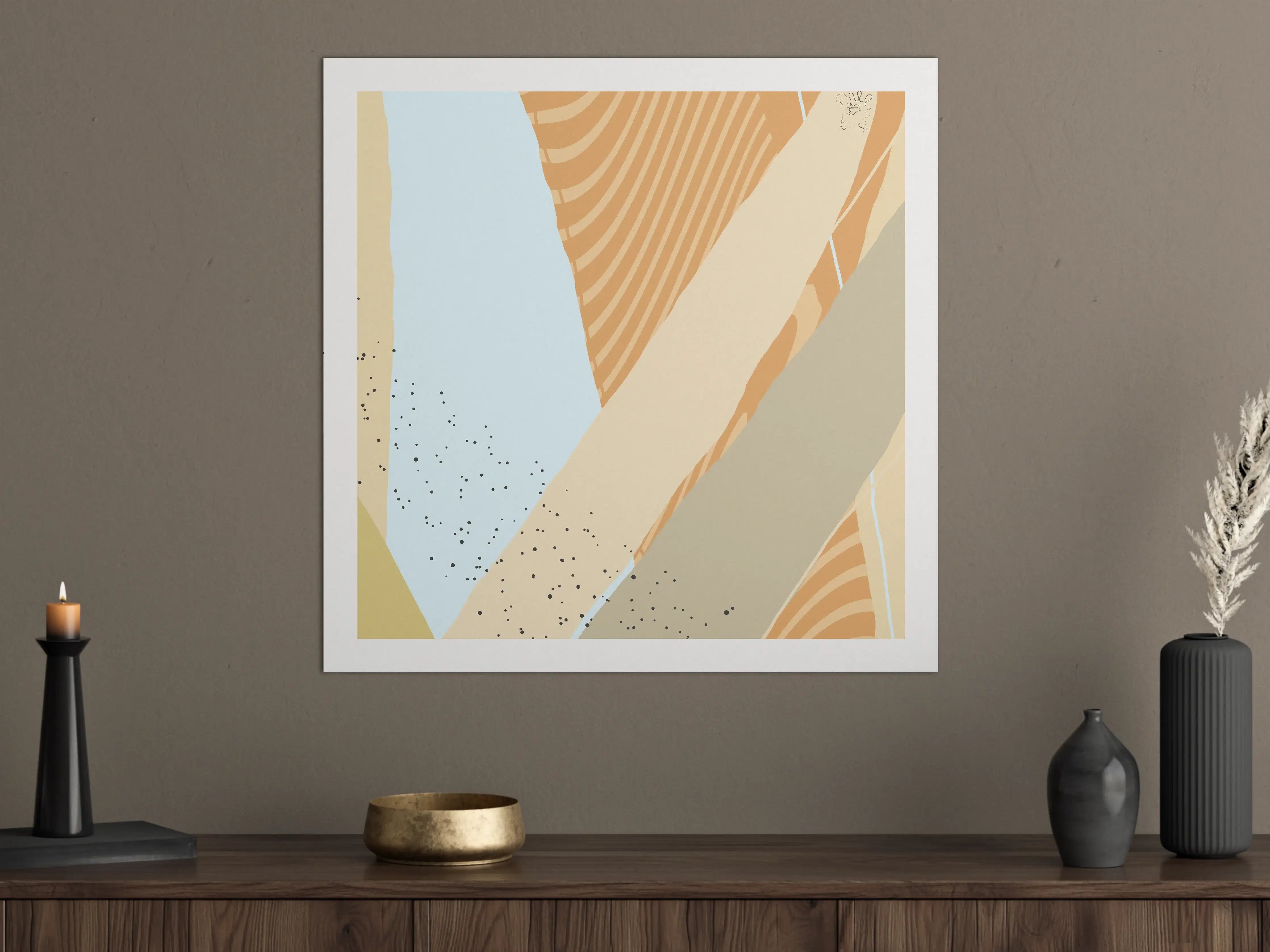 Große Wandbilder - Abstraktes geometrisches Wandbild in warmen Beigetönen