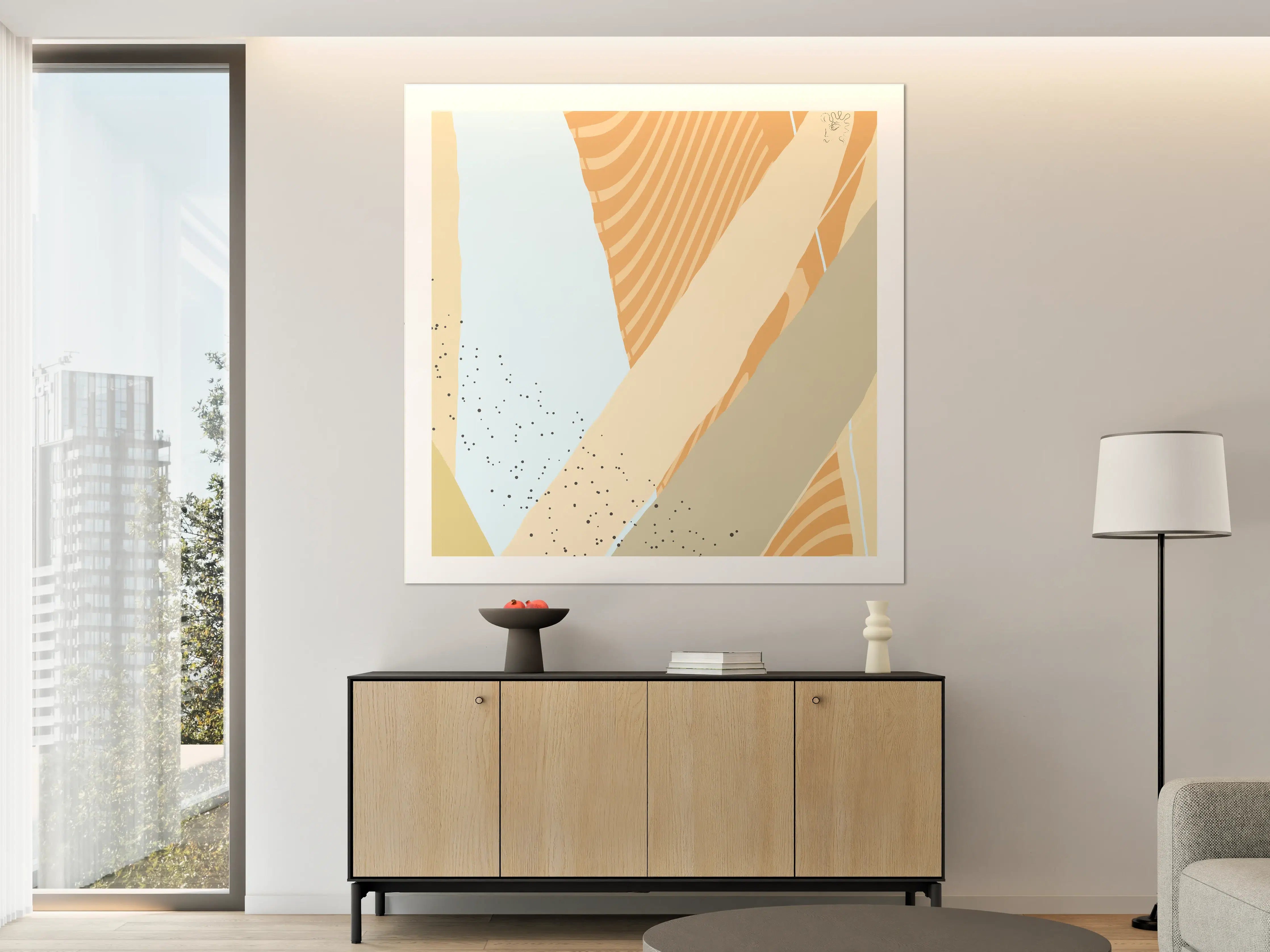 Große Wandbilder - Abstraktes geometrisches Wandbild in warmen Beigetönen