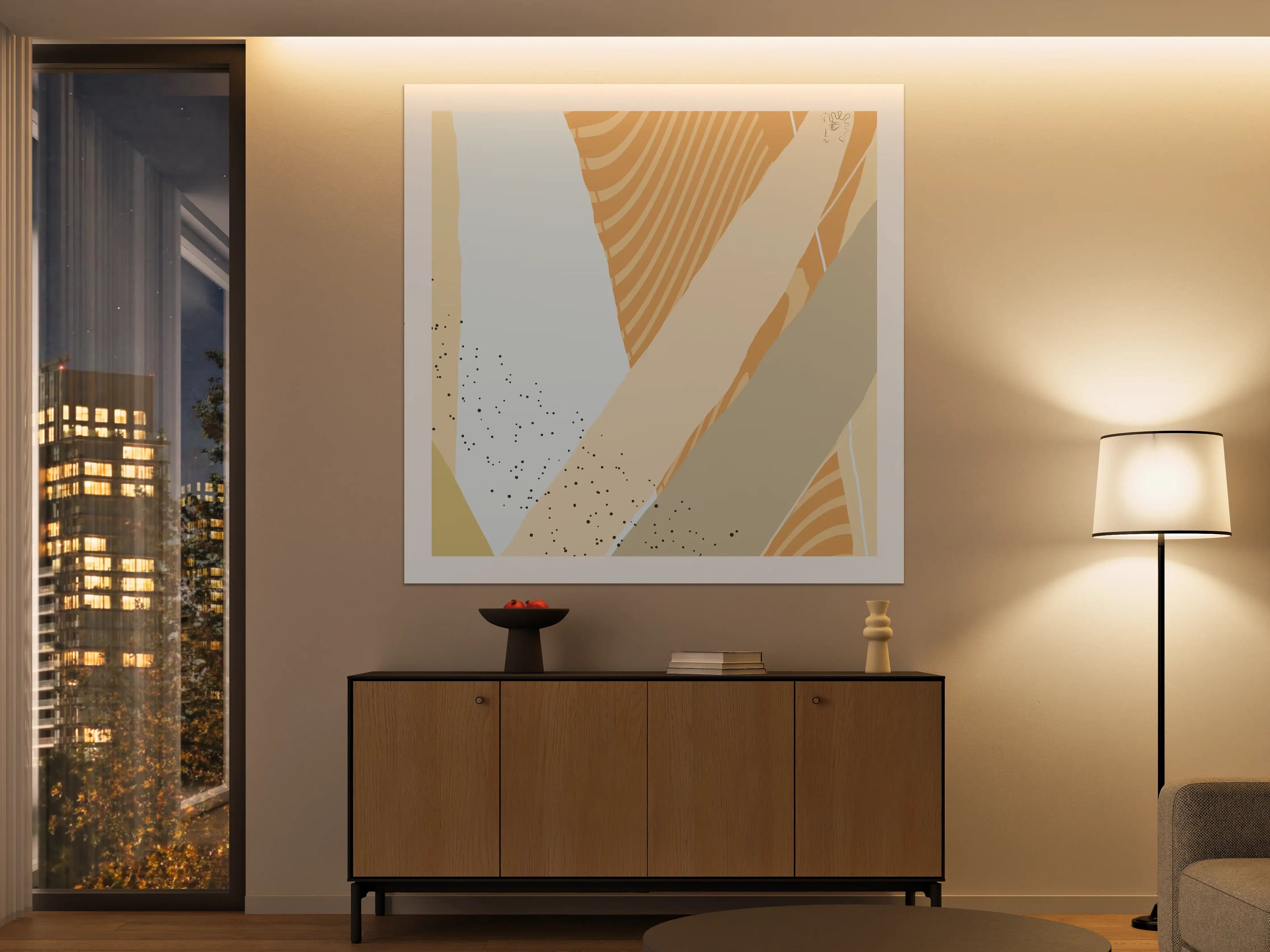 Große Wandbilder - Abstraktes geometrisches Wandbild in warmen Beigetönen