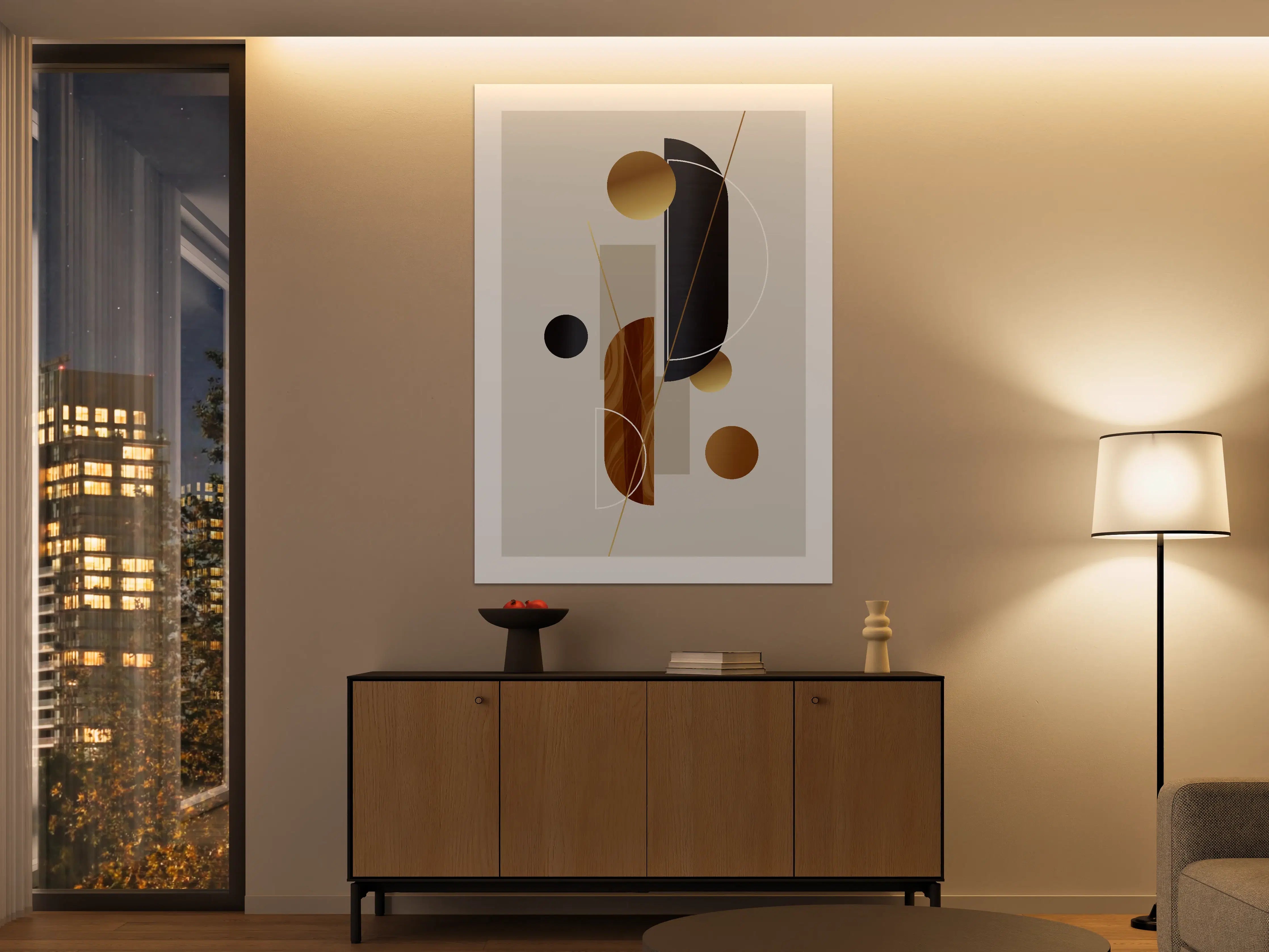 Große Wandbilder - Abstraktes geometrisches Wandbild in warmen Erdtönen