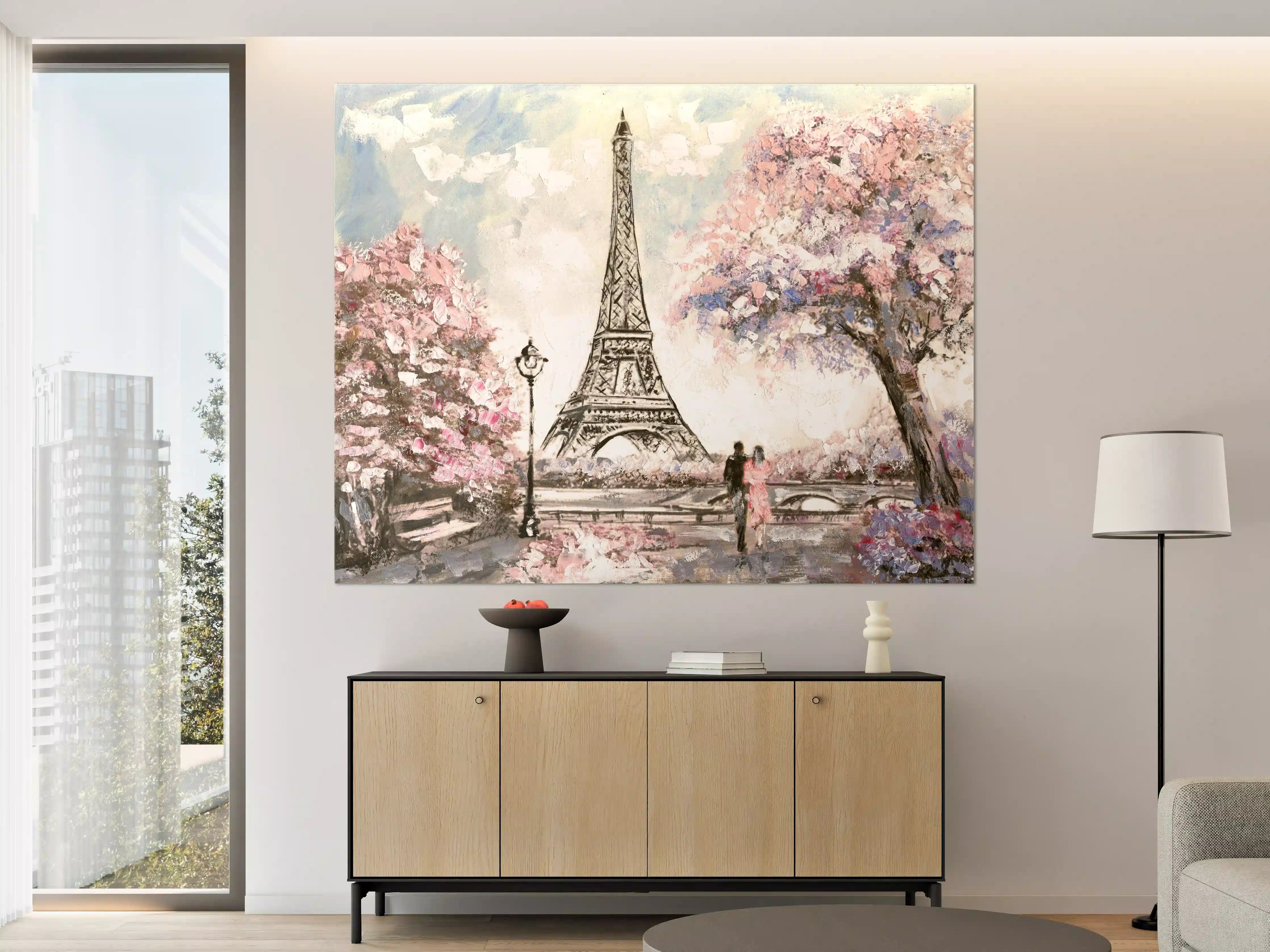 Große Wandbilder - Acrylgemälde eines Paares in Paris