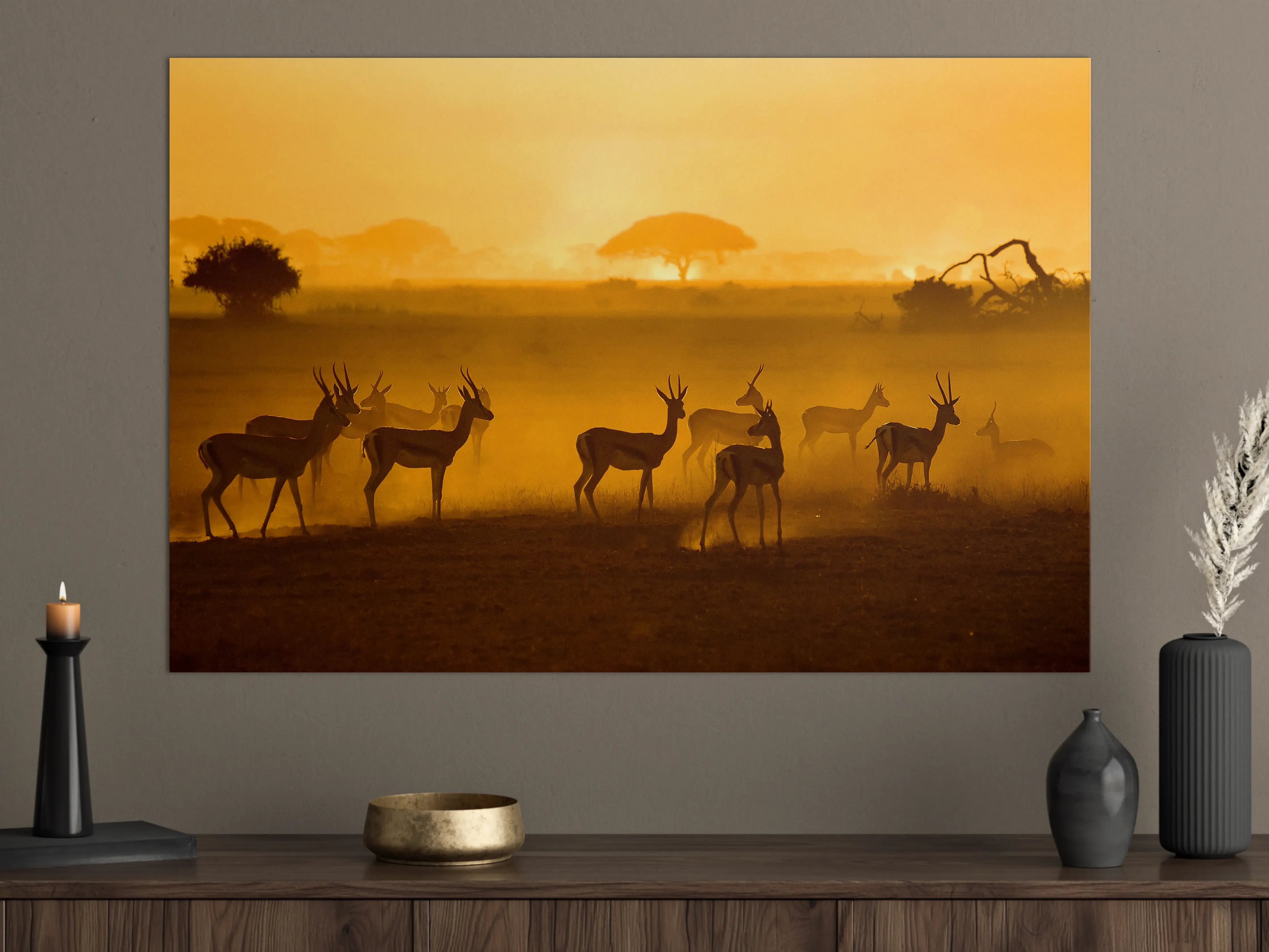Große Wandbilder - Afrikanische Tierwelt bei Sonnenuntergang