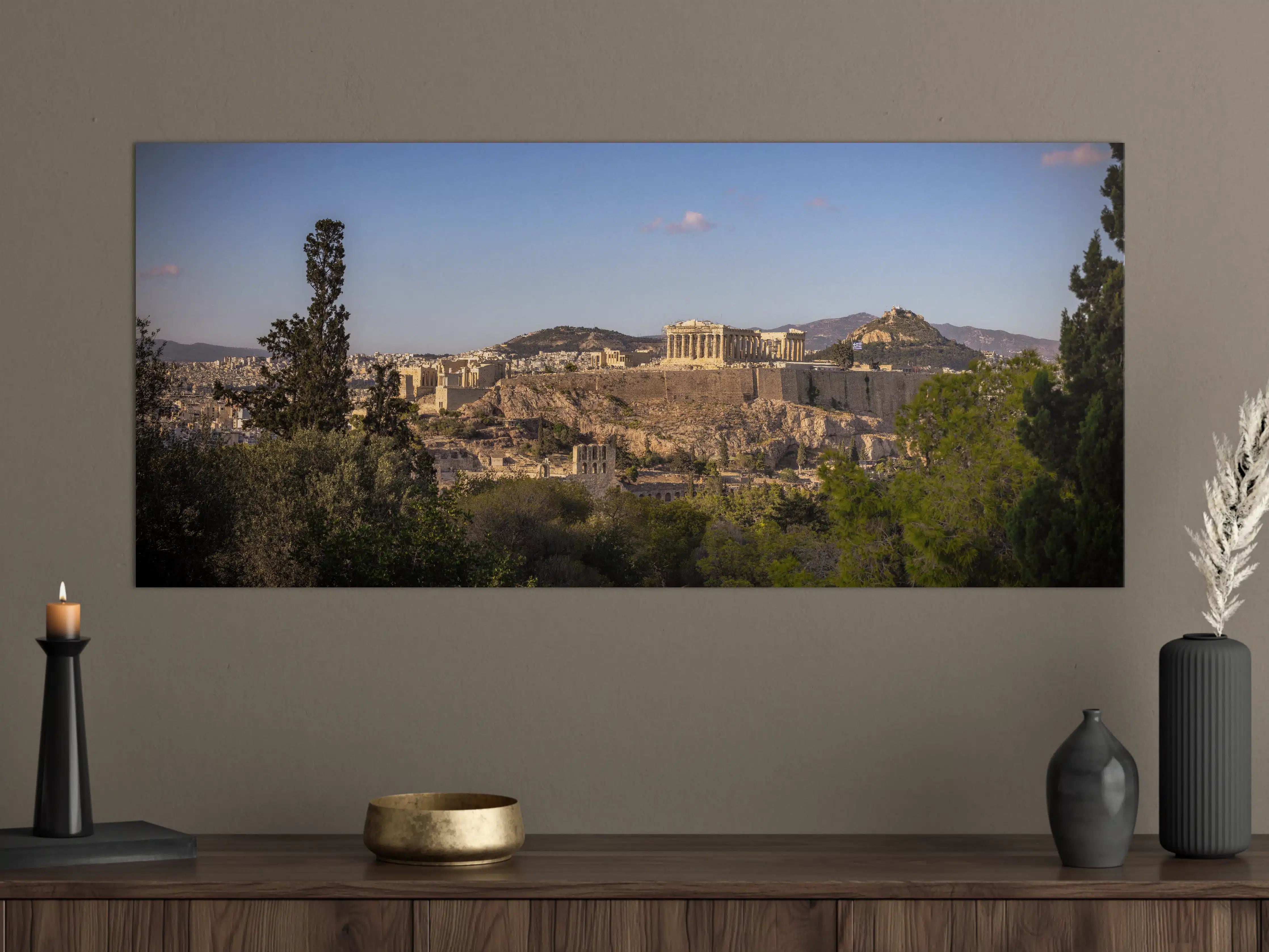 Große Wandbilder - Akropolis Panorama Beige-Blau