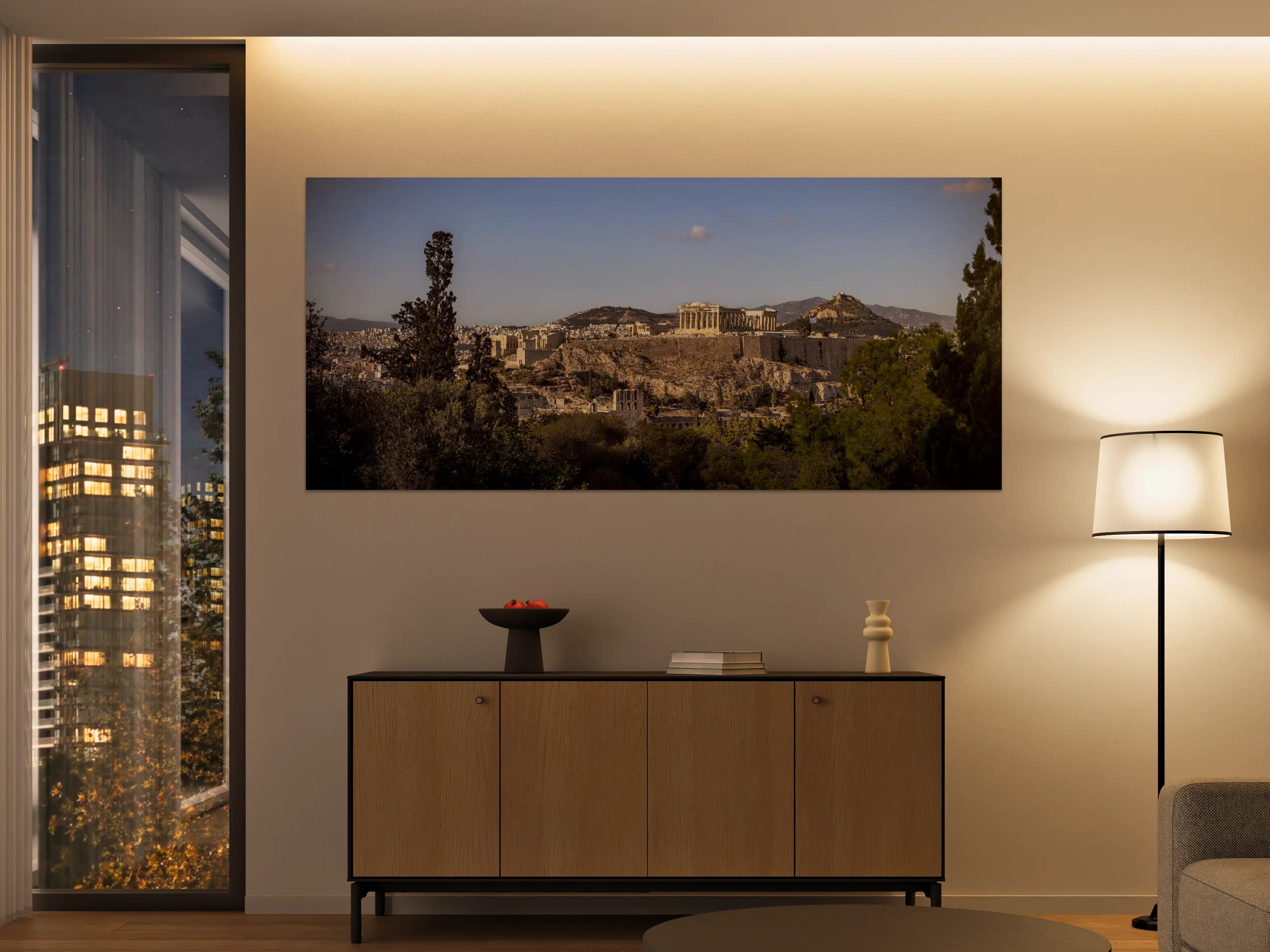 Große Wandbilder - Akropolis Panorama Beige-Blau