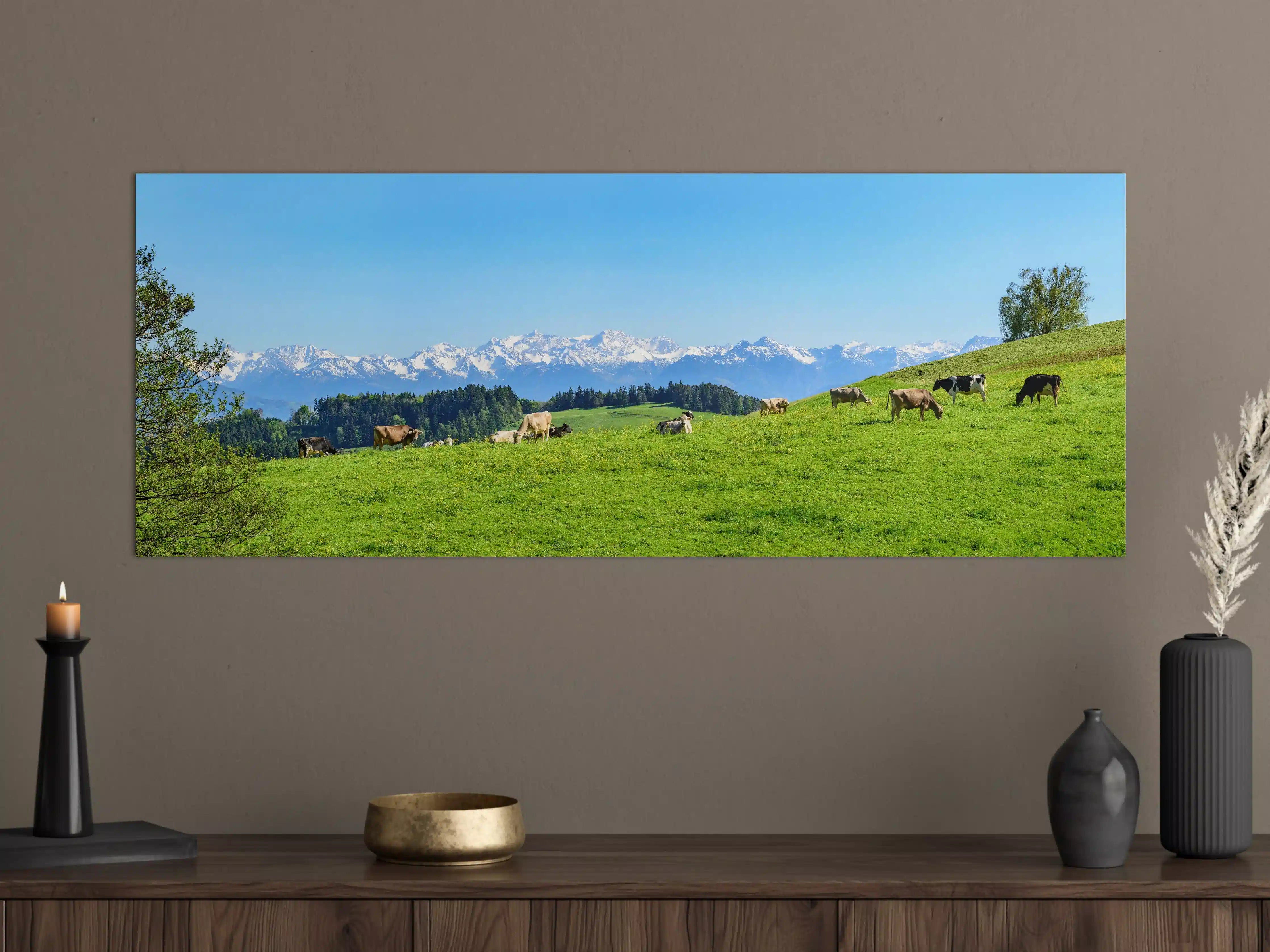 Große Wandbilder - Almwiese mit Kühen und Alpenblick