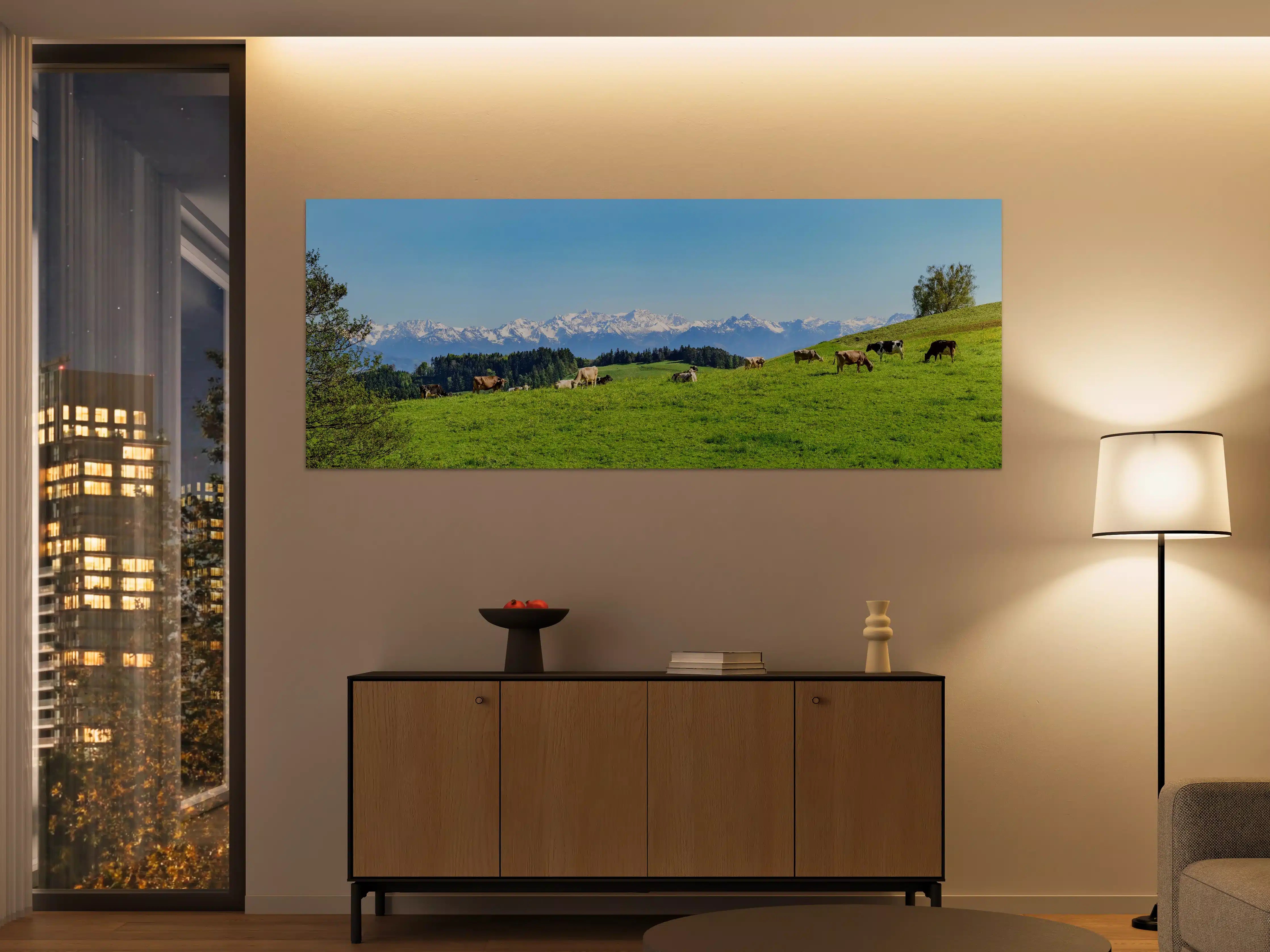 Große Wandbilder - Almwiese mit Kühen und Alpenblick