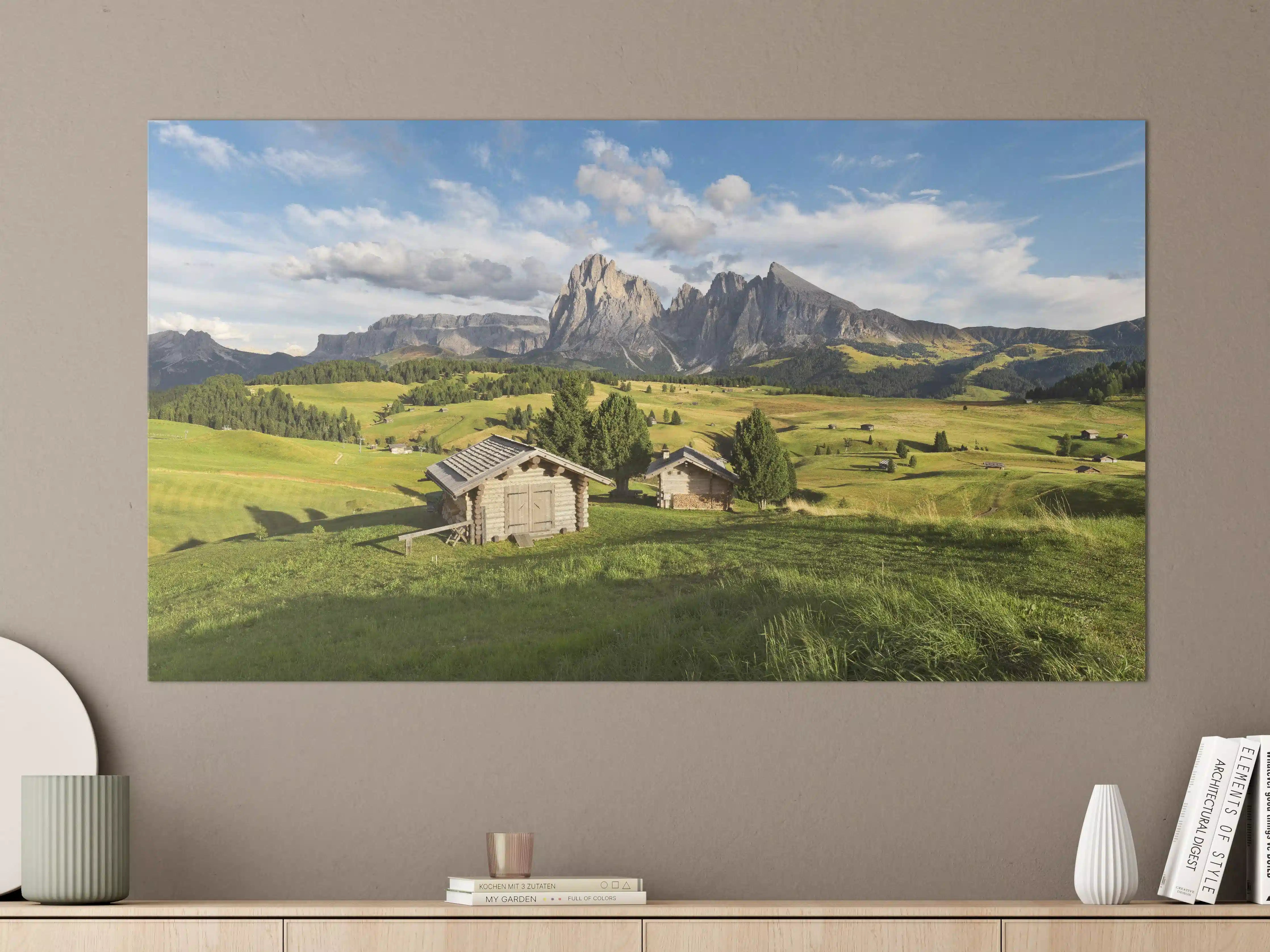 Große Wandbilder - Alpenidylle mit grünen Wiesen