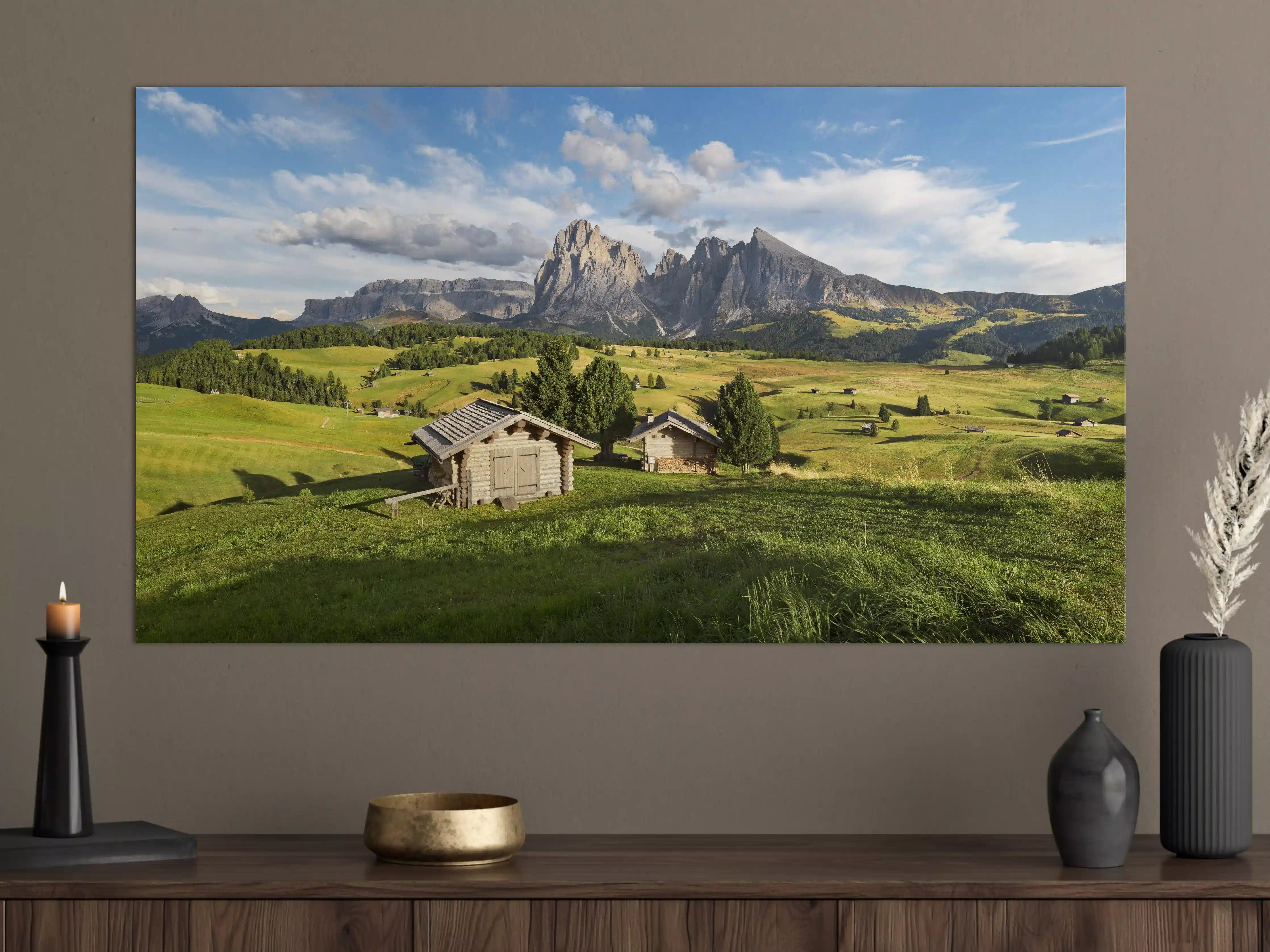 Große Wandbilder - Alpenidylle mit grünen Wiesen