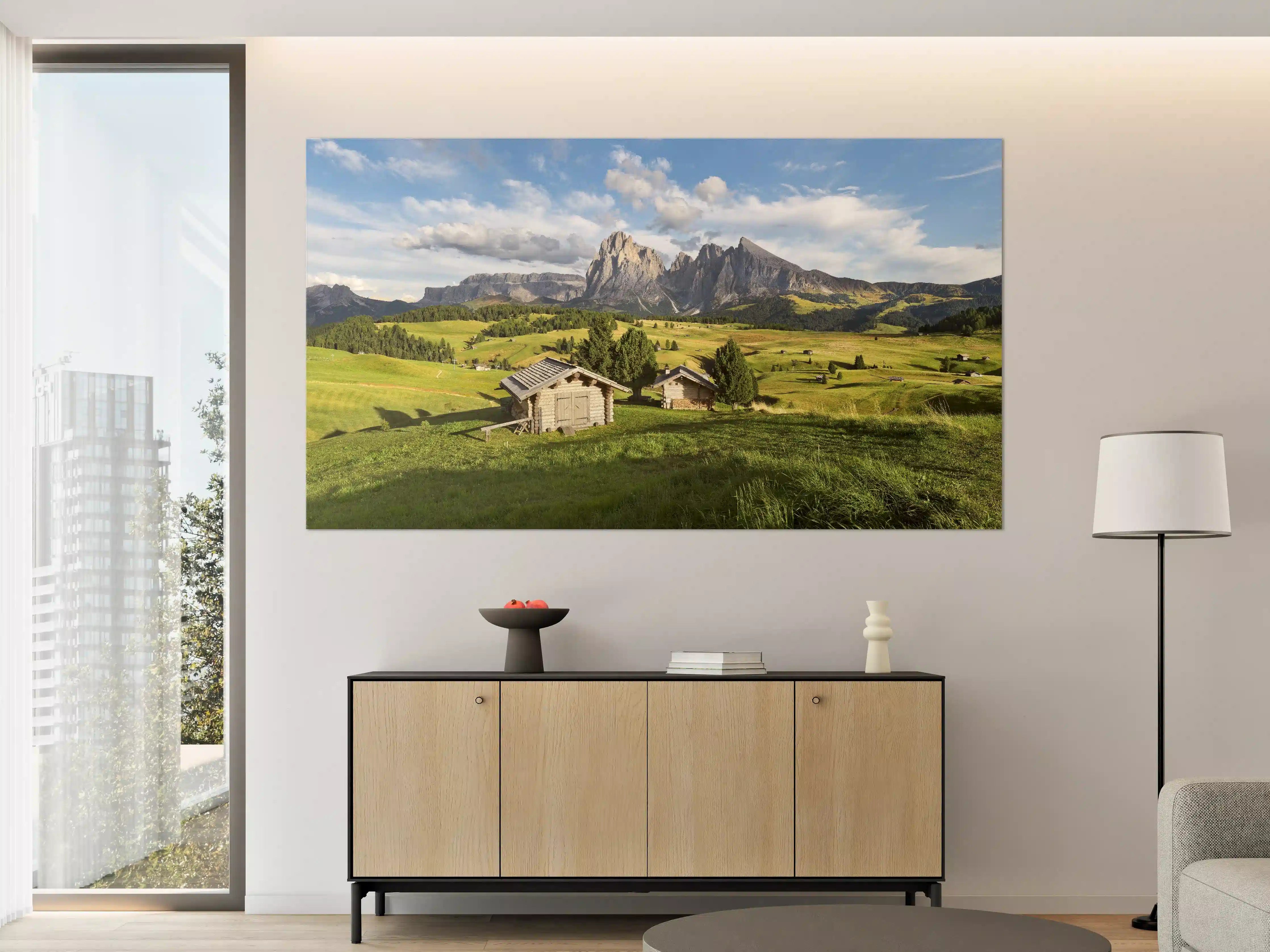 Große Wandbilder - Alpenidylle mit grünen Wiesen
