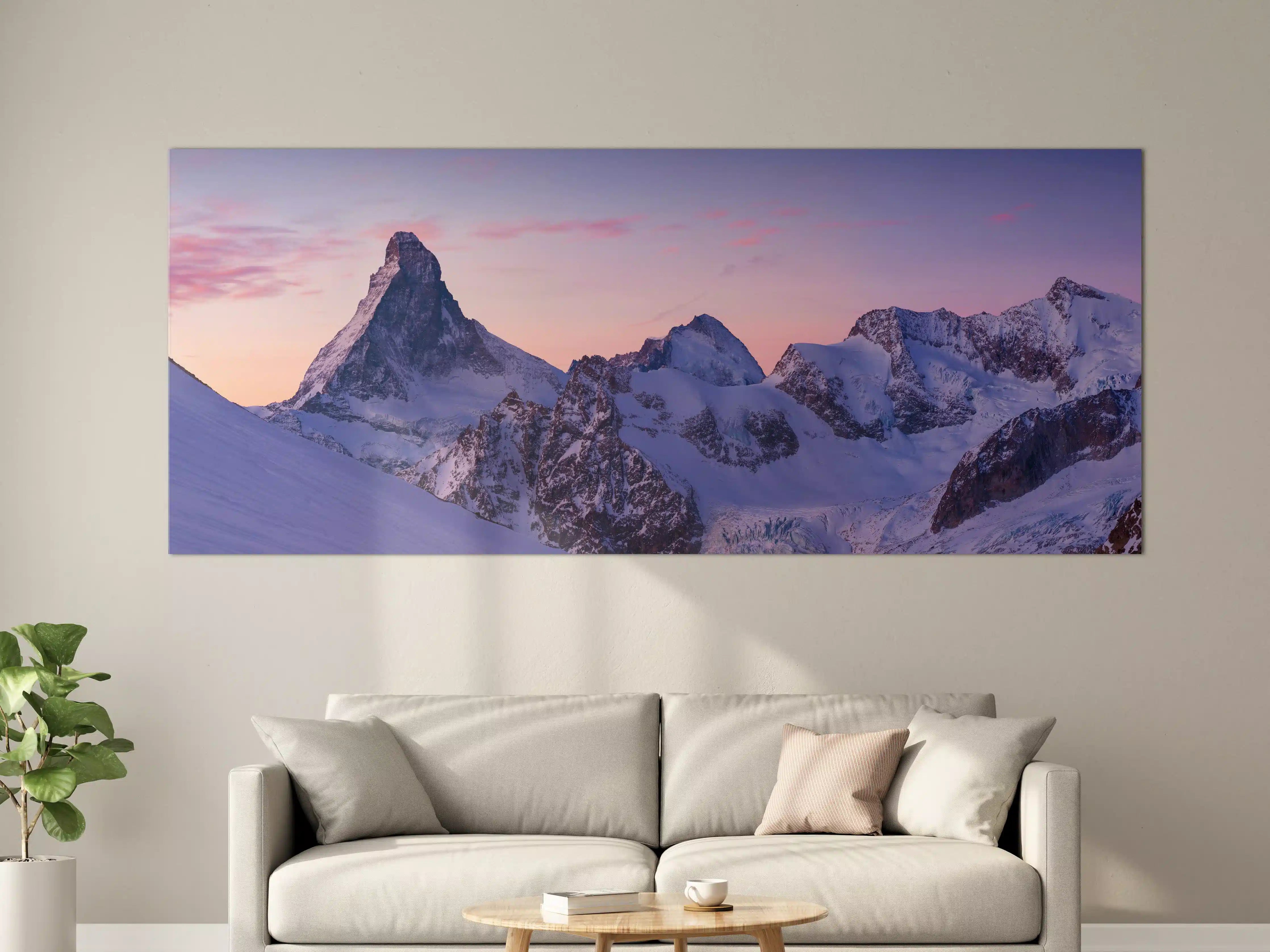Große Wandbilder - Alpenpanorama Sonnenuntergang Weiß-Rosa