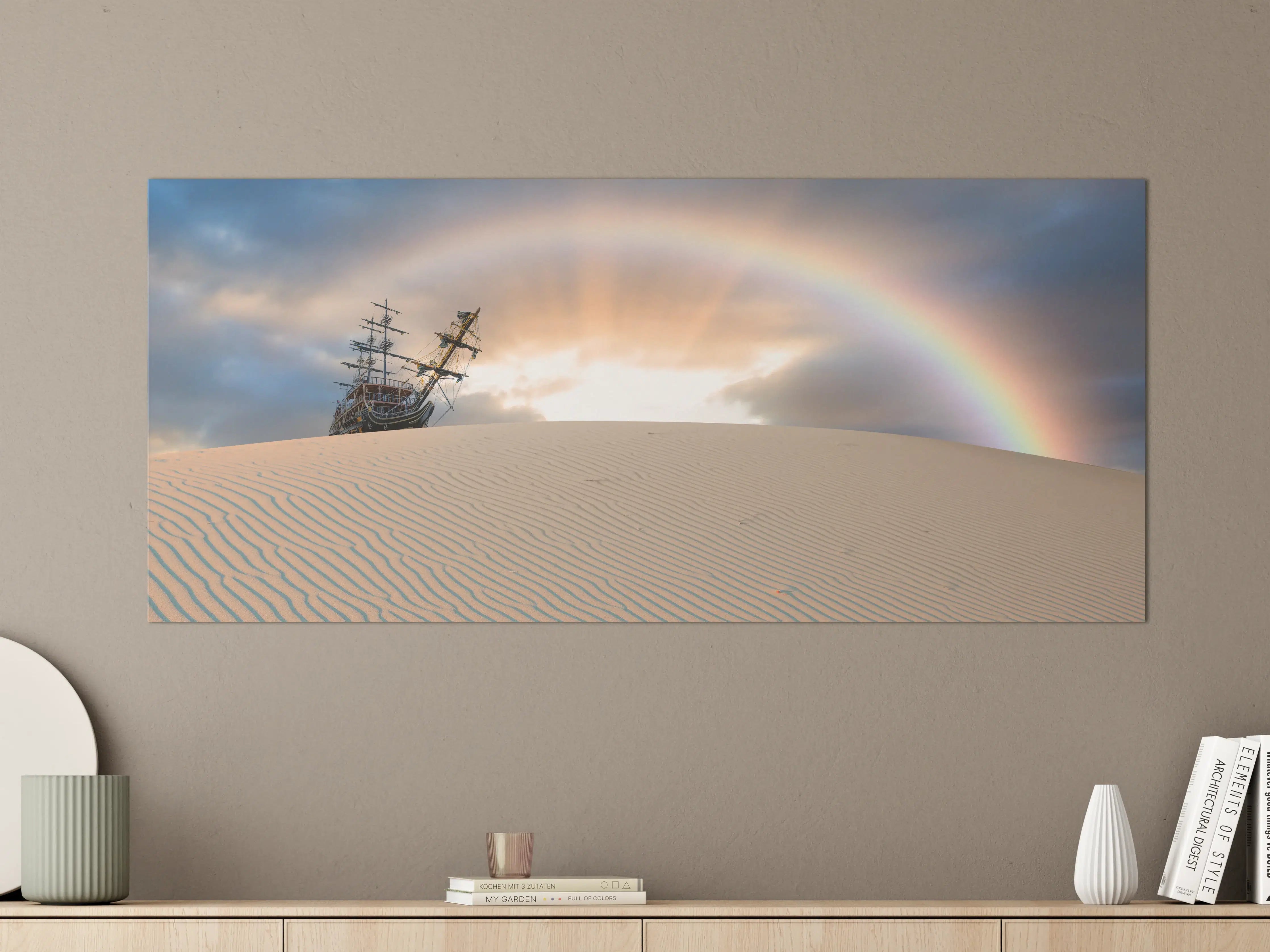 Große Wandbilder - Altes Schiff Wüste Regenbogen