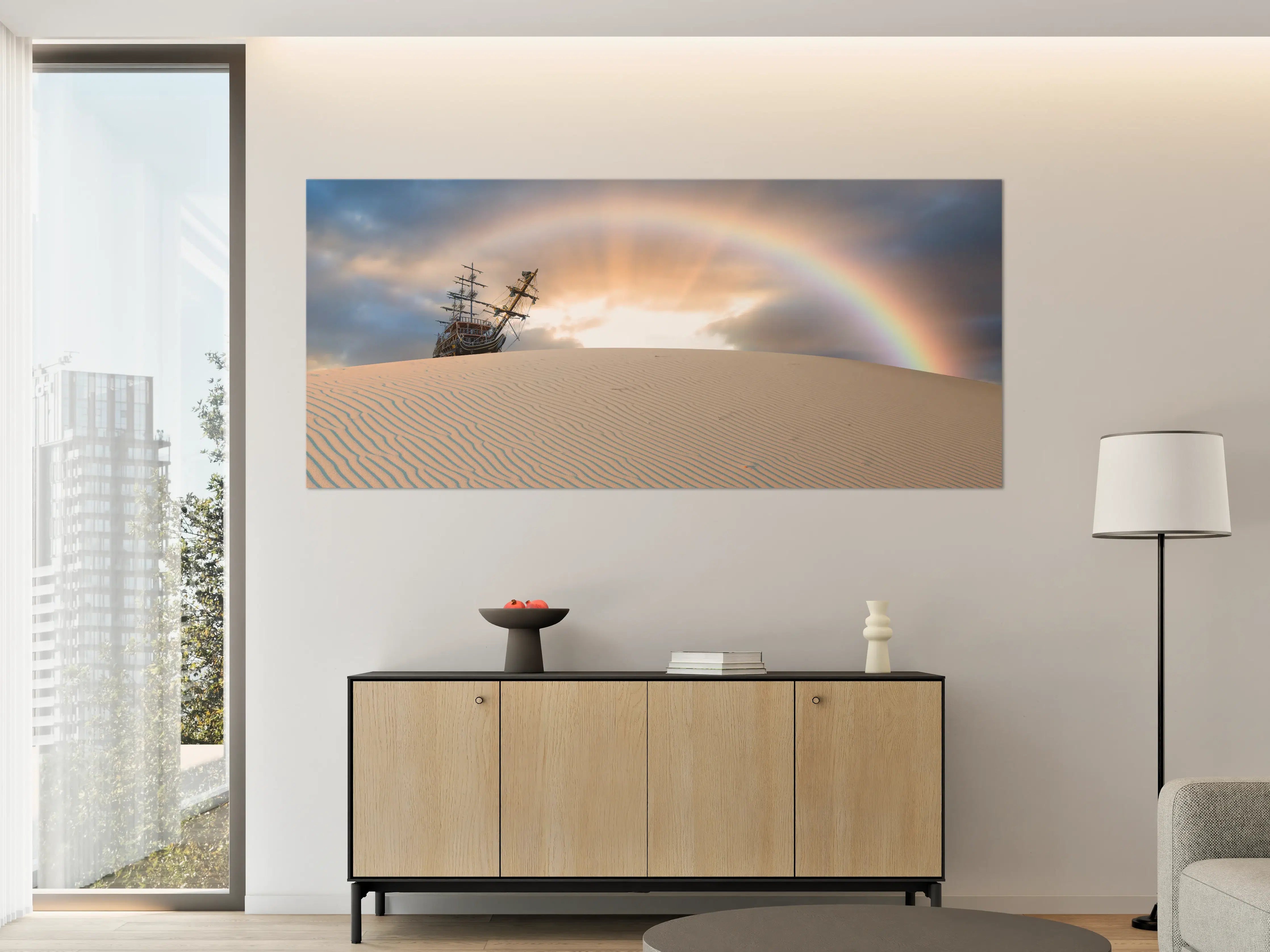 Große Wandbilder - Altes Schiff Wüste Regenbogen