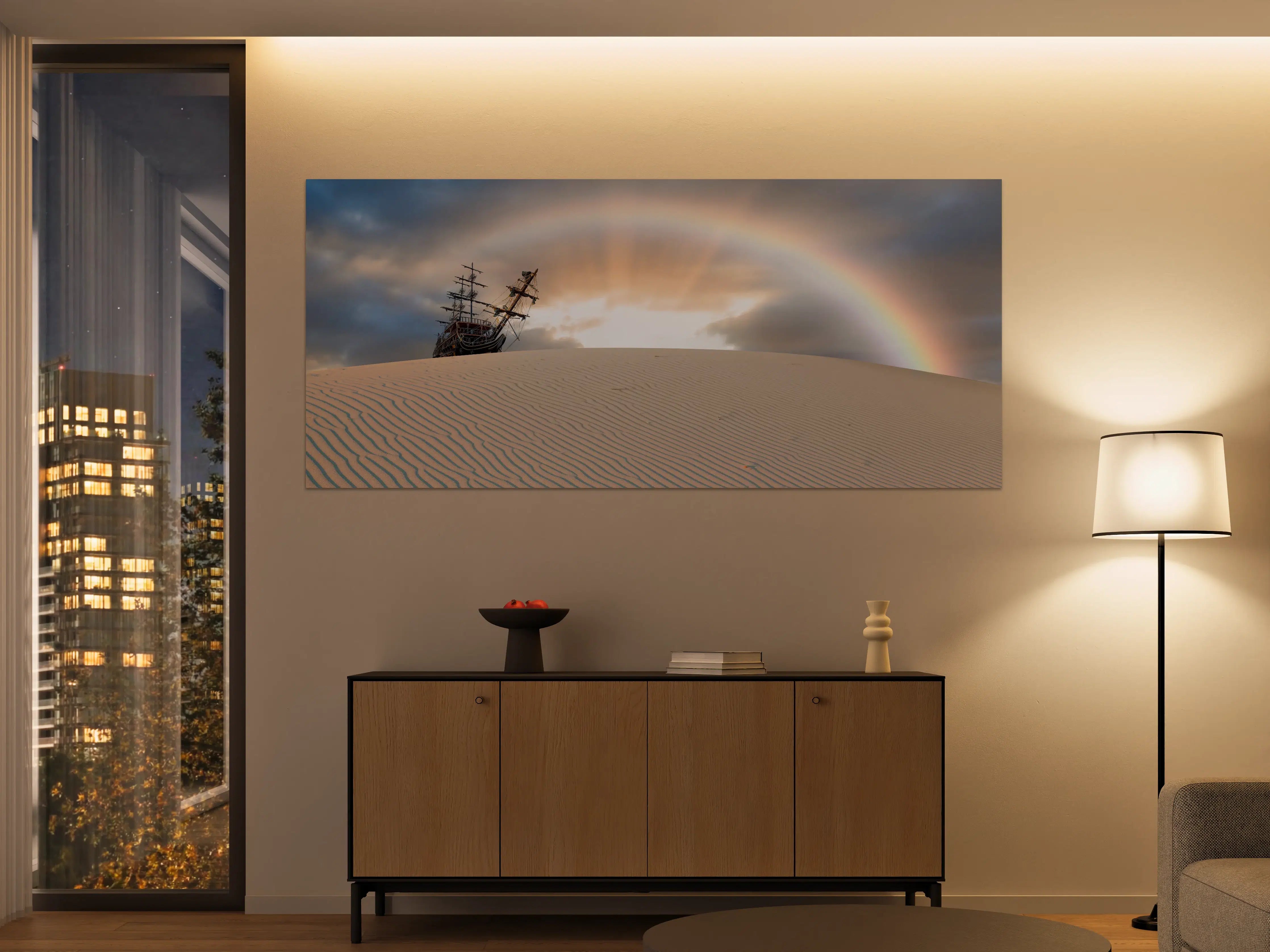 Große Wandbilder - Altes Schiff Wüste Regenbogen