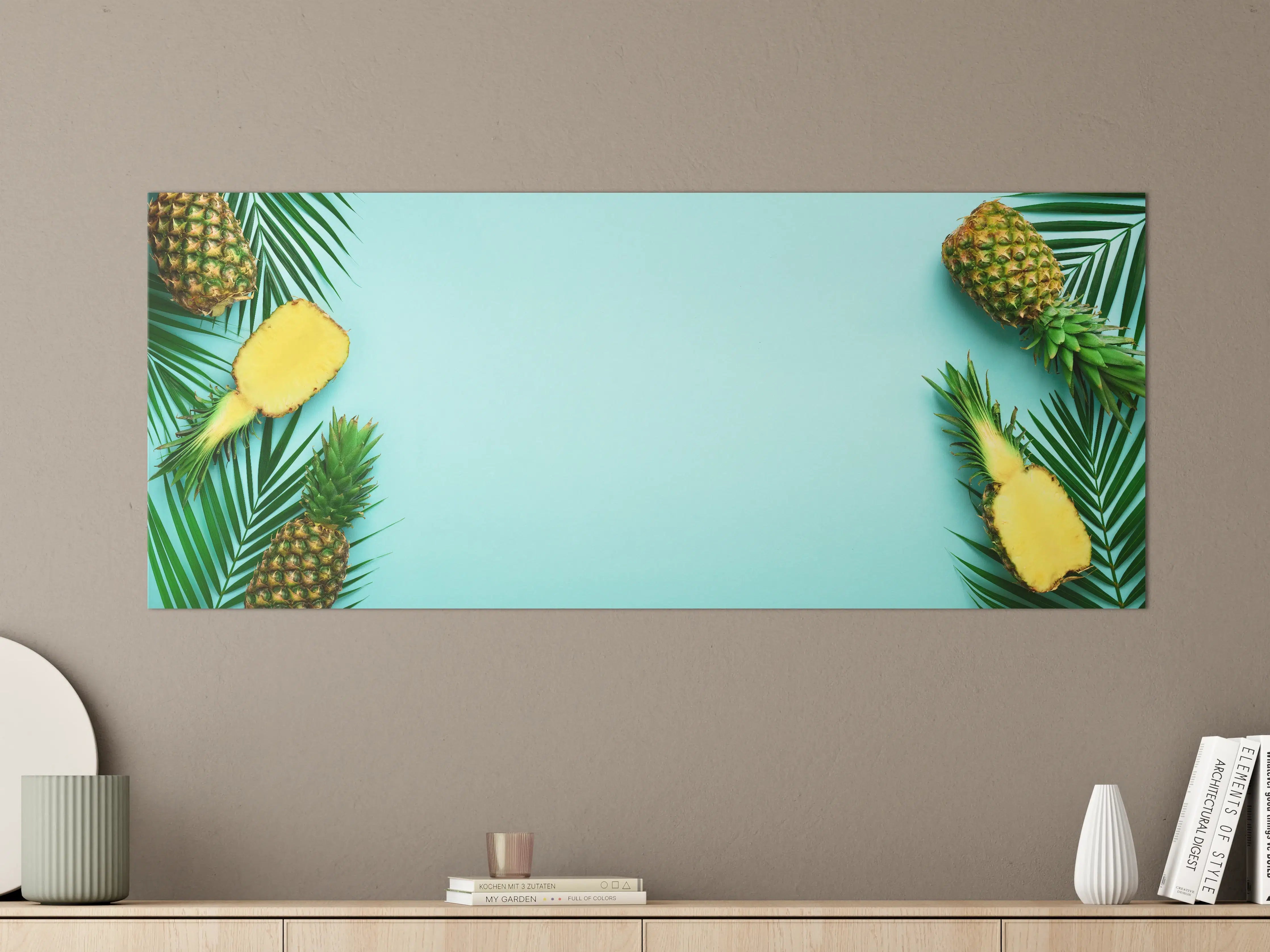 Große Wandbilder - Ananas und tropische Palmenblätter