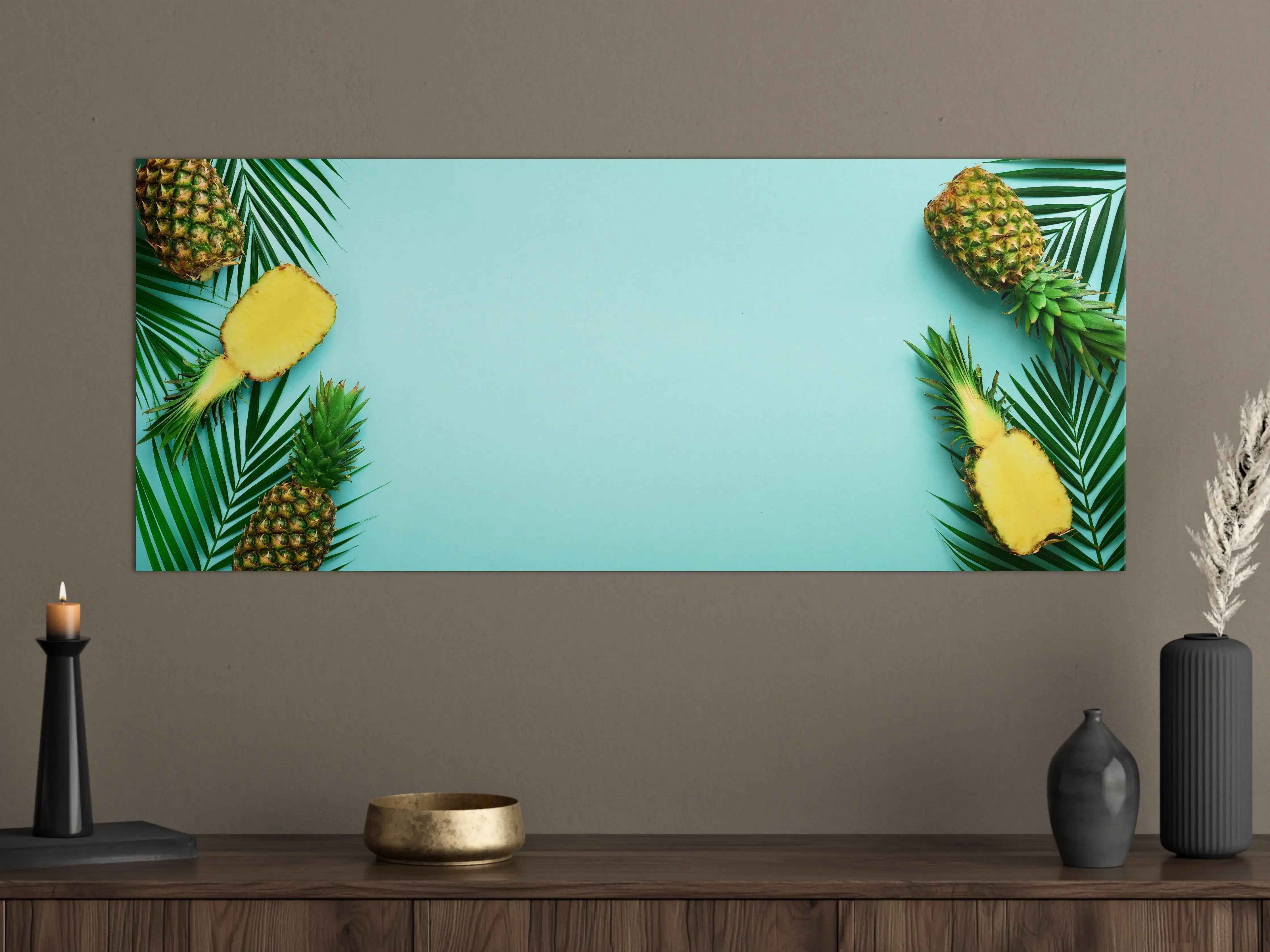 Große Wandbilder - Ananas und tropische Palmenblätter