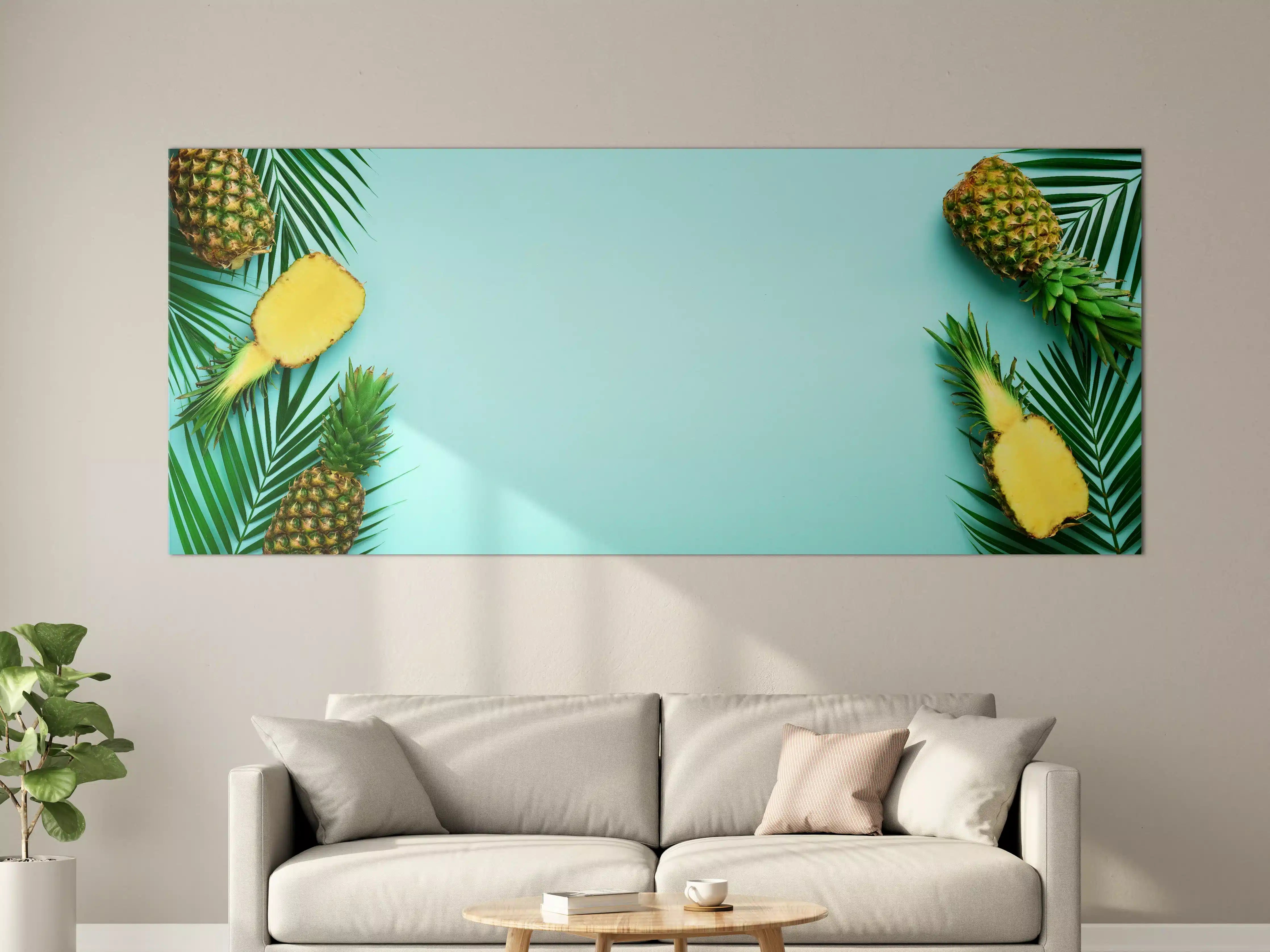 Große Wandbilder - Ananas und tropische Palmenblätter