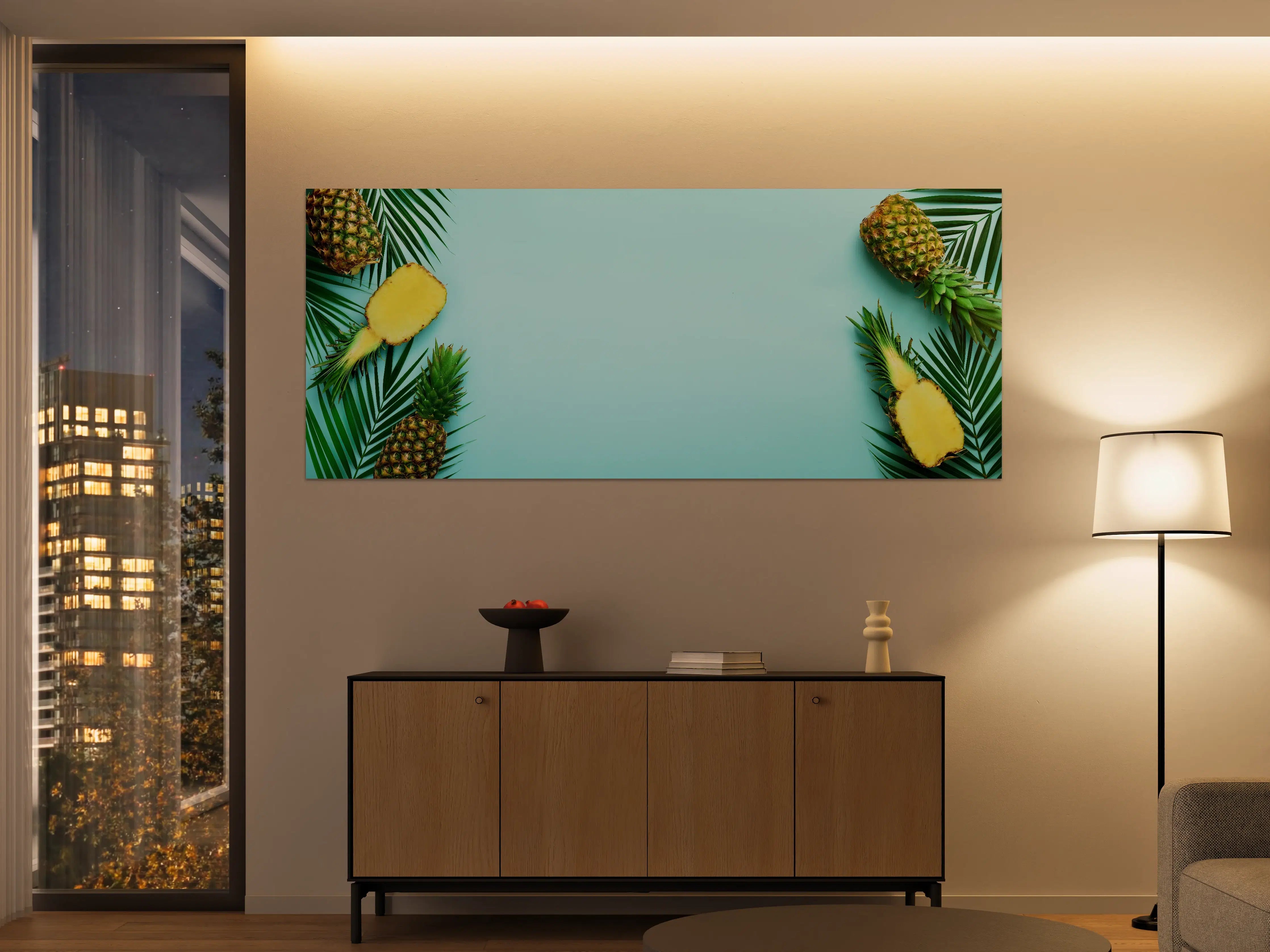Große Wandbilder - Ananas und tropische Palmenblätter