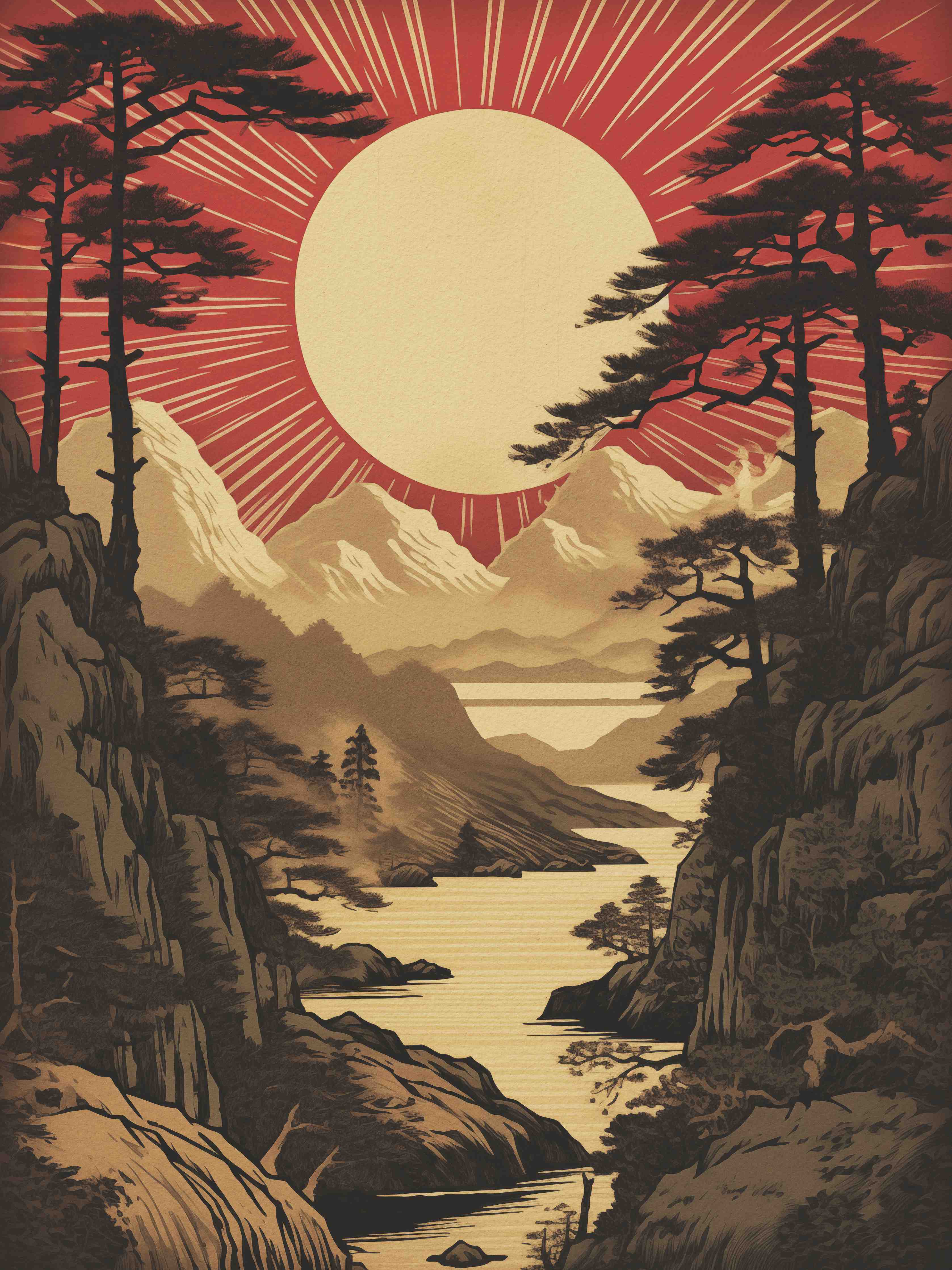 Große Wandbilder-Anime Inspired Mountain Sunset