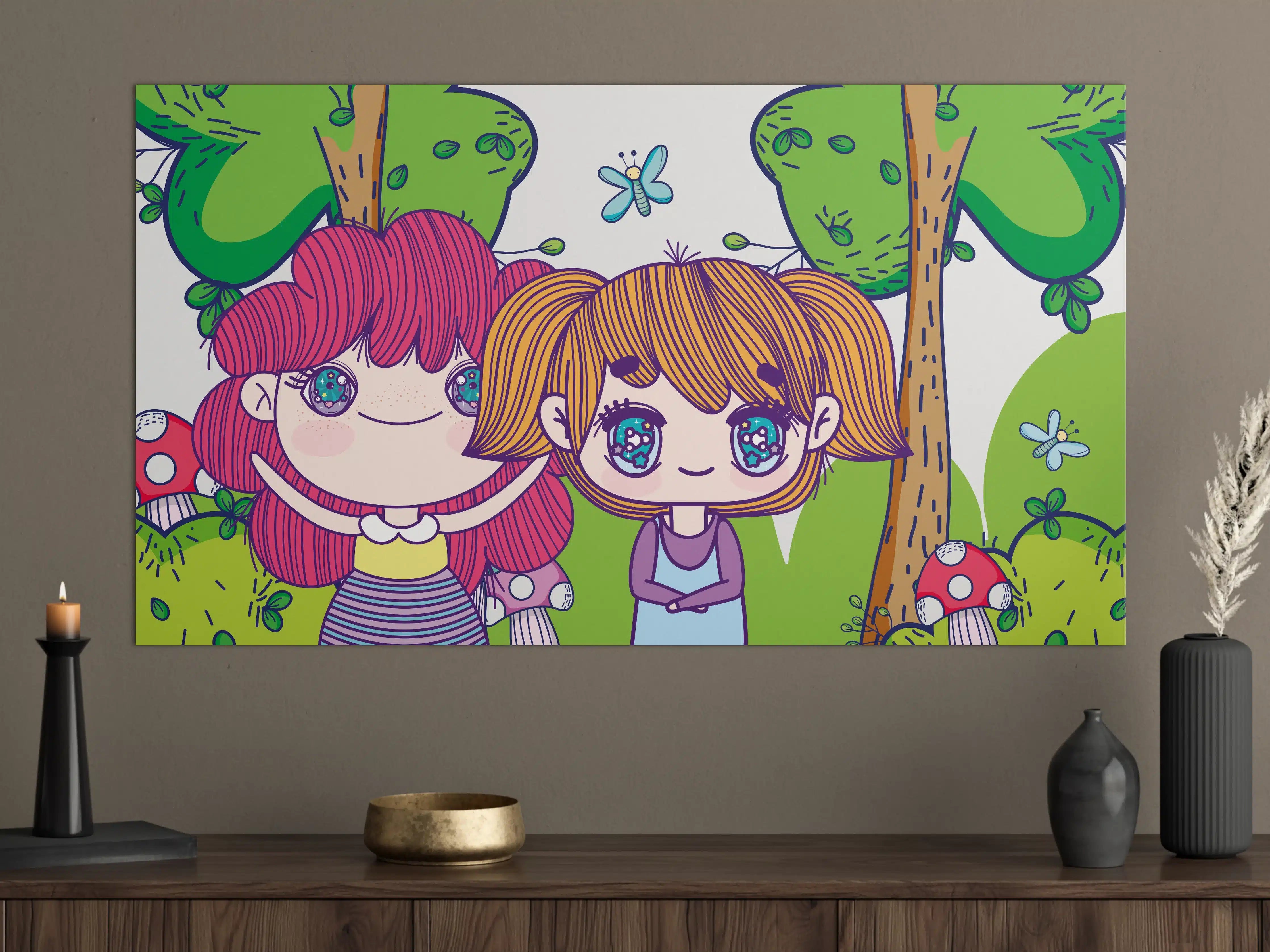 Große Wandbilder - Anime-Mädchen im Zauberwald