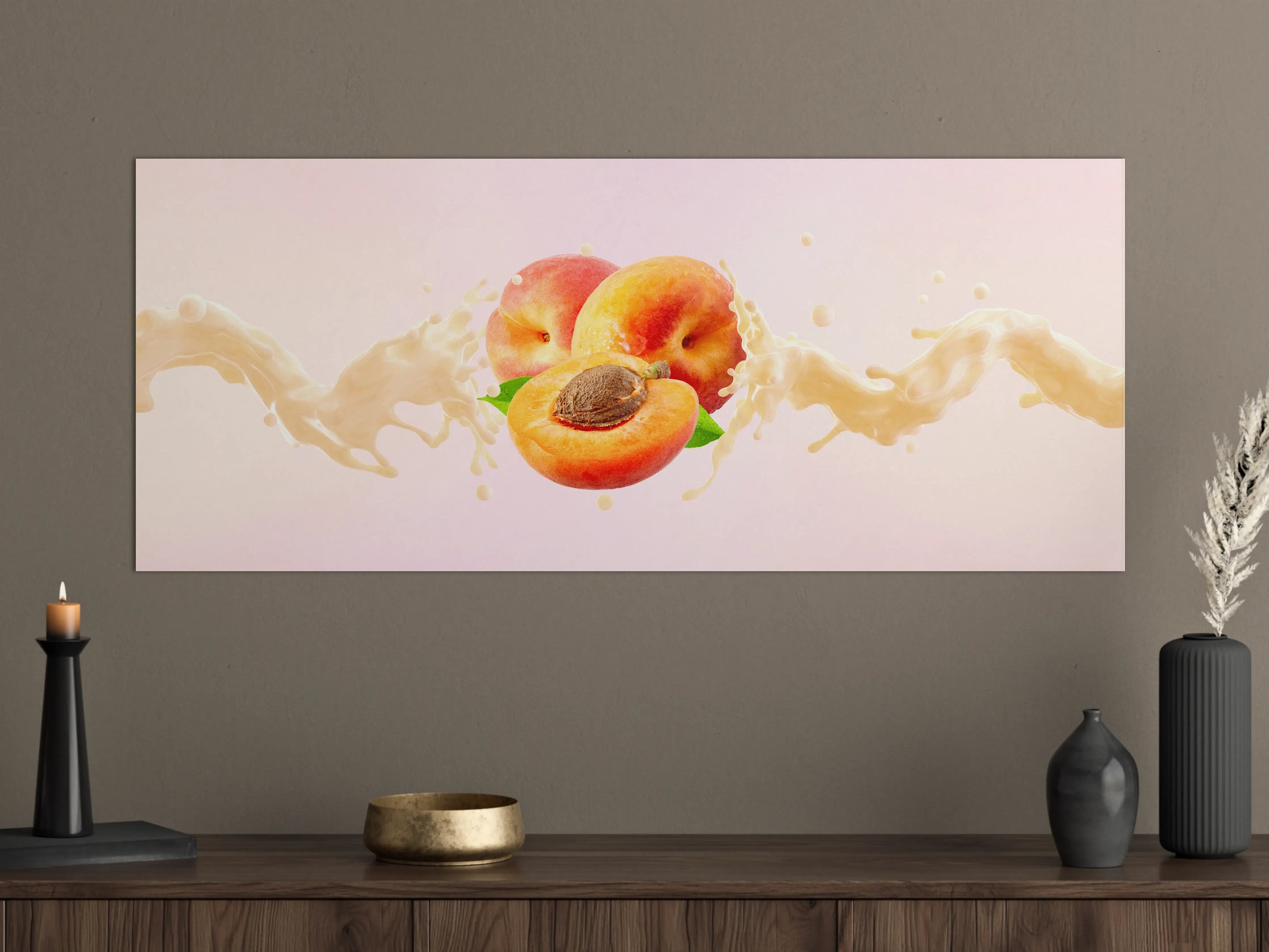 Große Wandbilder - Aprikosen mit Milch-Splash